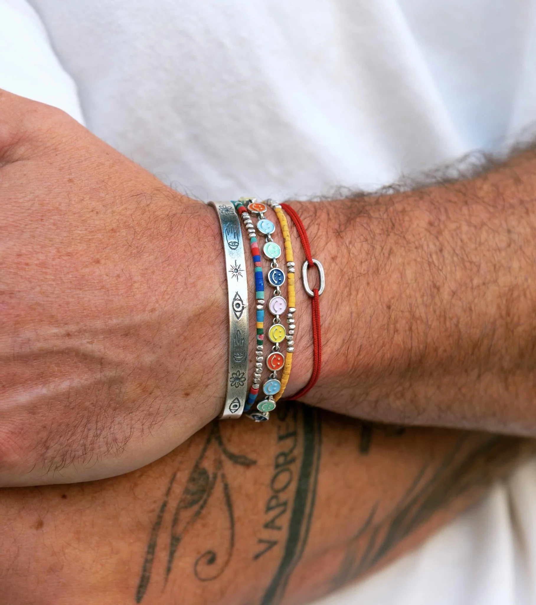 2mm Bracelet With Afghani Stones And Silver Beads (Grey) - Image 2