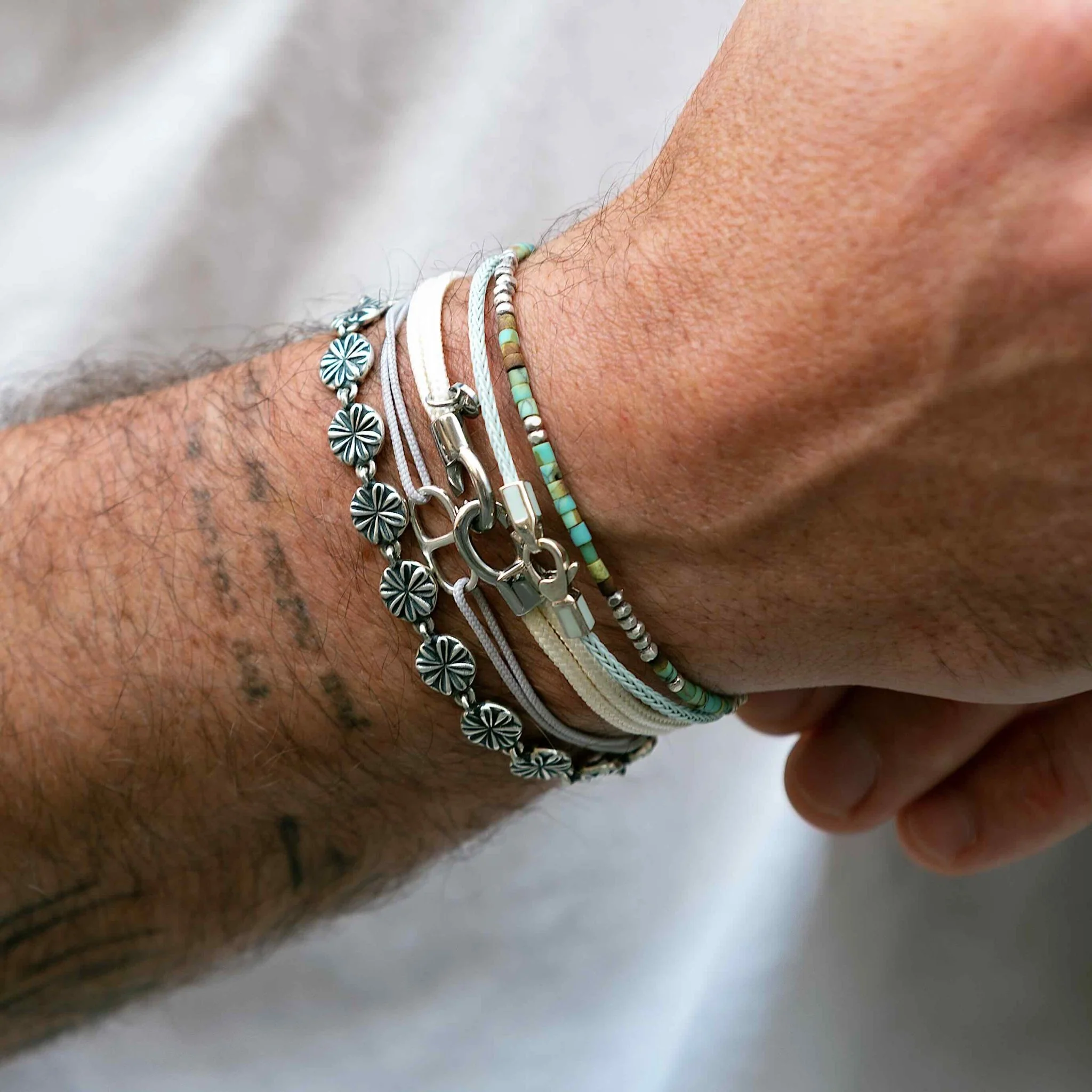 2mm Bracelet With Afghani Stones And Silver Beads (Multicolors) - Image 3