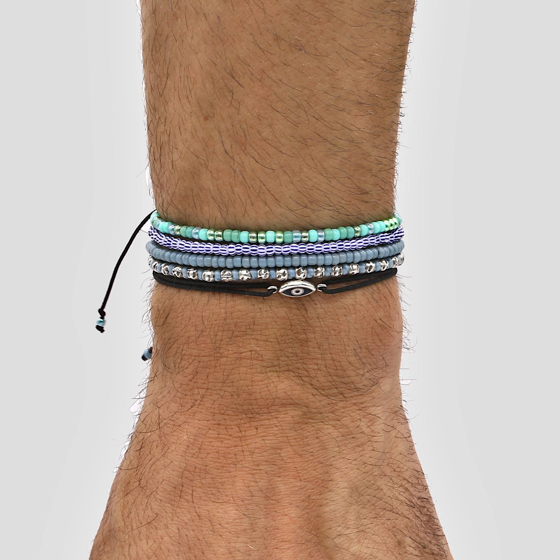 2mm Glass Beads Adjustable Bracelet (Blue/White) - Image 2