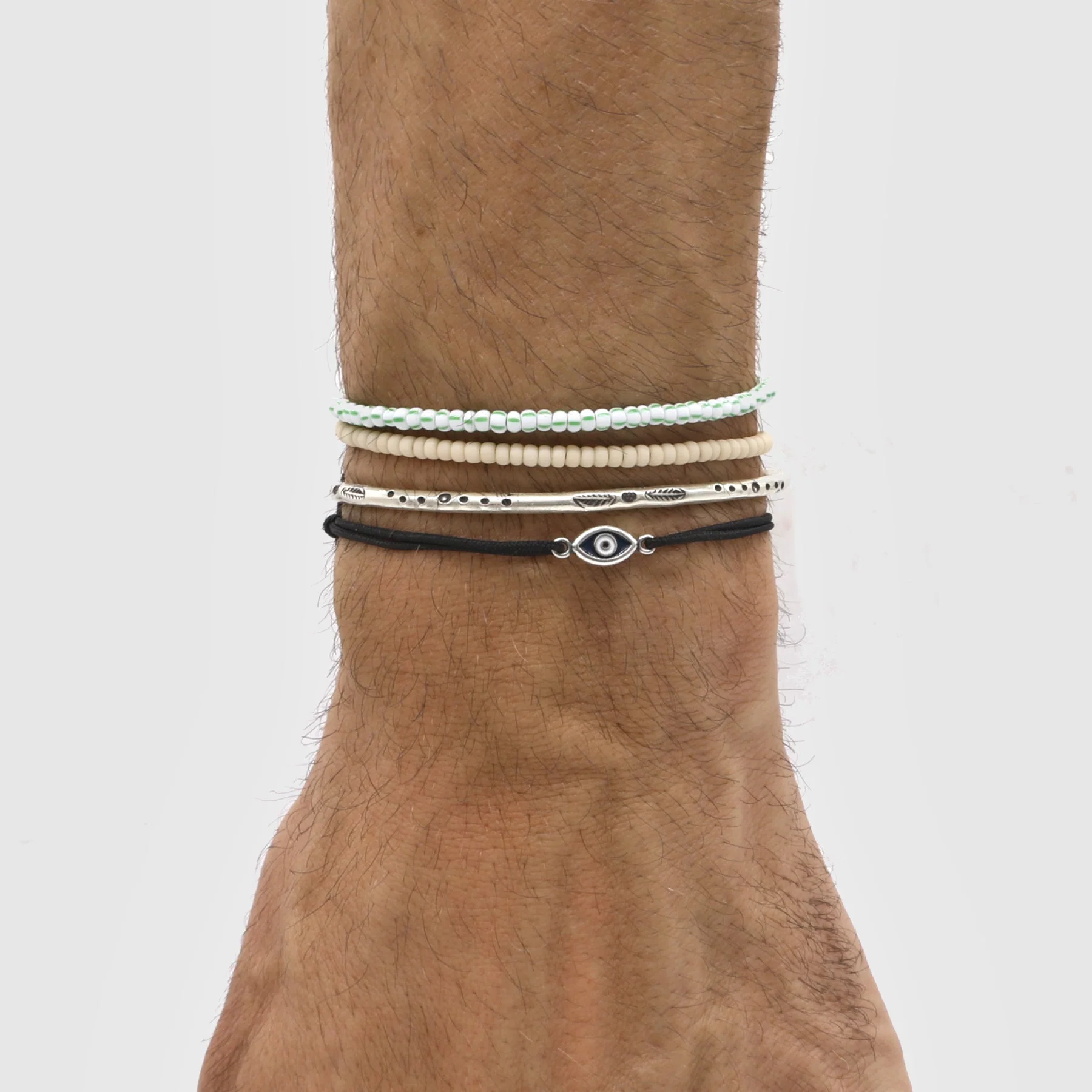 2mm Glass Beads Adjustable Bracelet (Cream) - Image 2