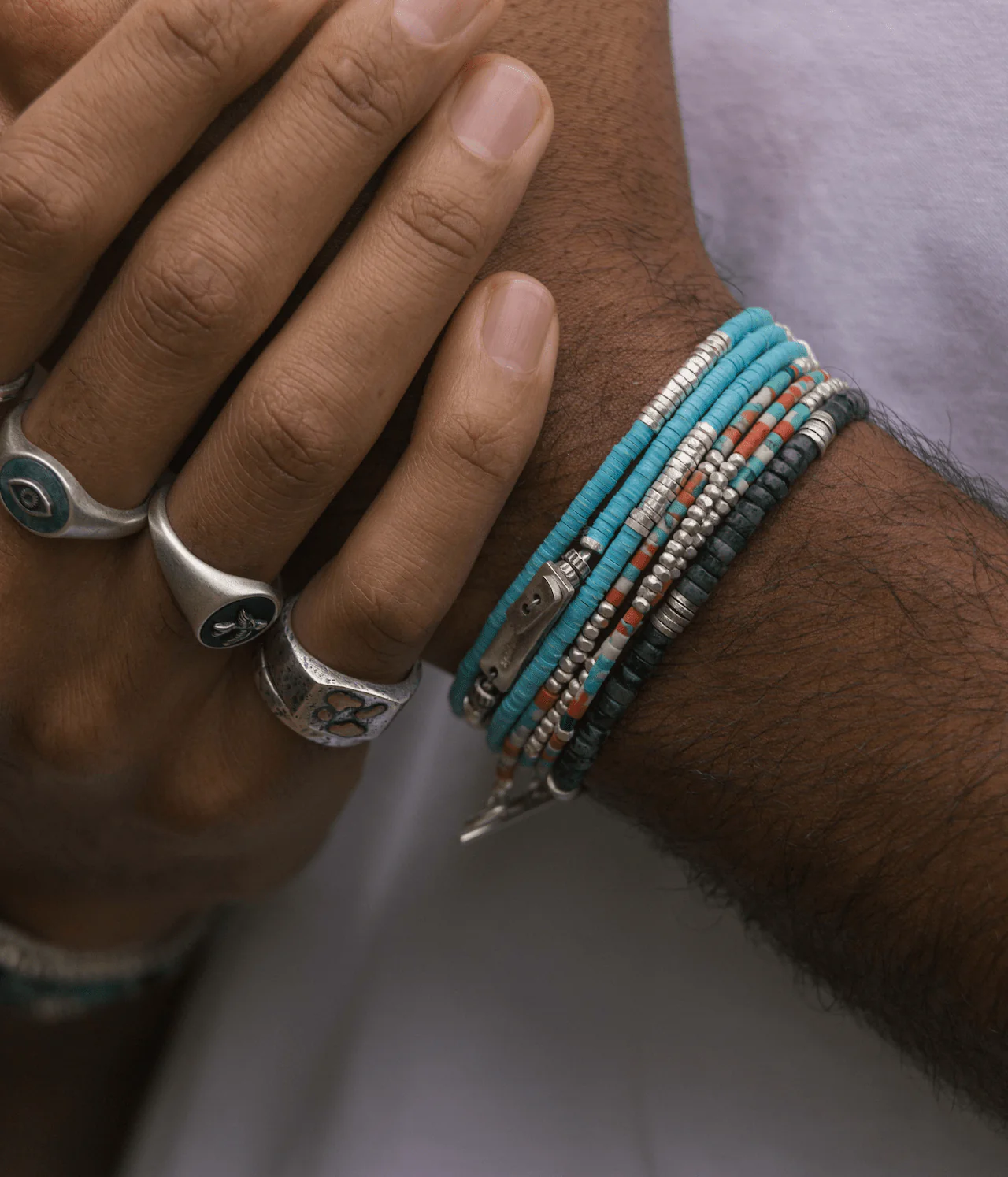3 Laps Bracelet With Afghani And Sterling Silver Beads - Image 3