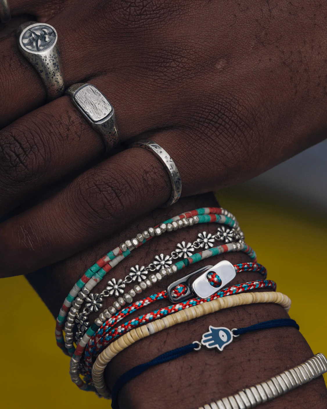 3 Laps Bracelet With Afghani And Sterling Silver Beads - Image 4