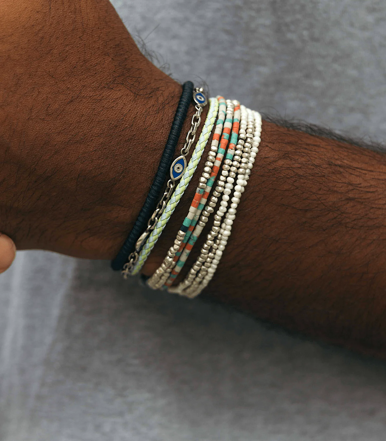 3 Laps Bracelet With Afghani And Sterling Silver Beads - Image 5
