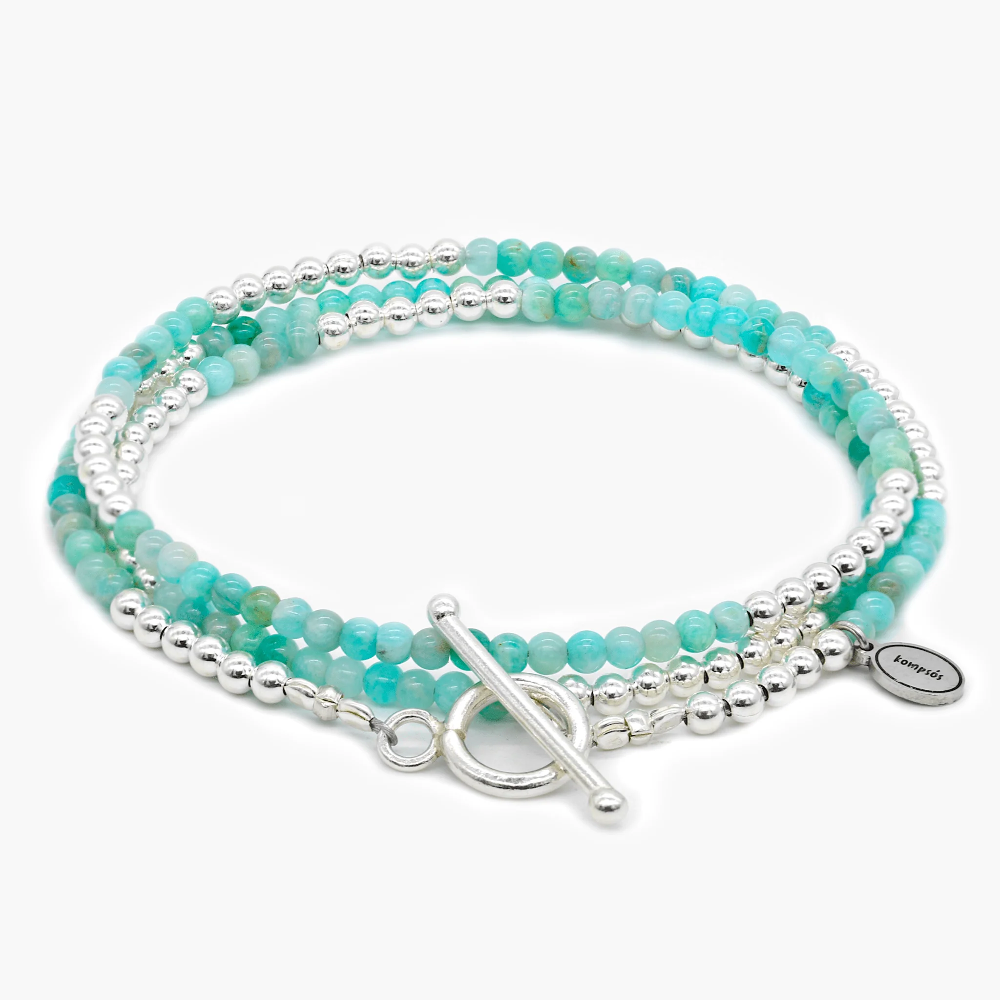 3 Laps Bracelet With Natural Amazonite And Sterling Silver Beads - Image 2