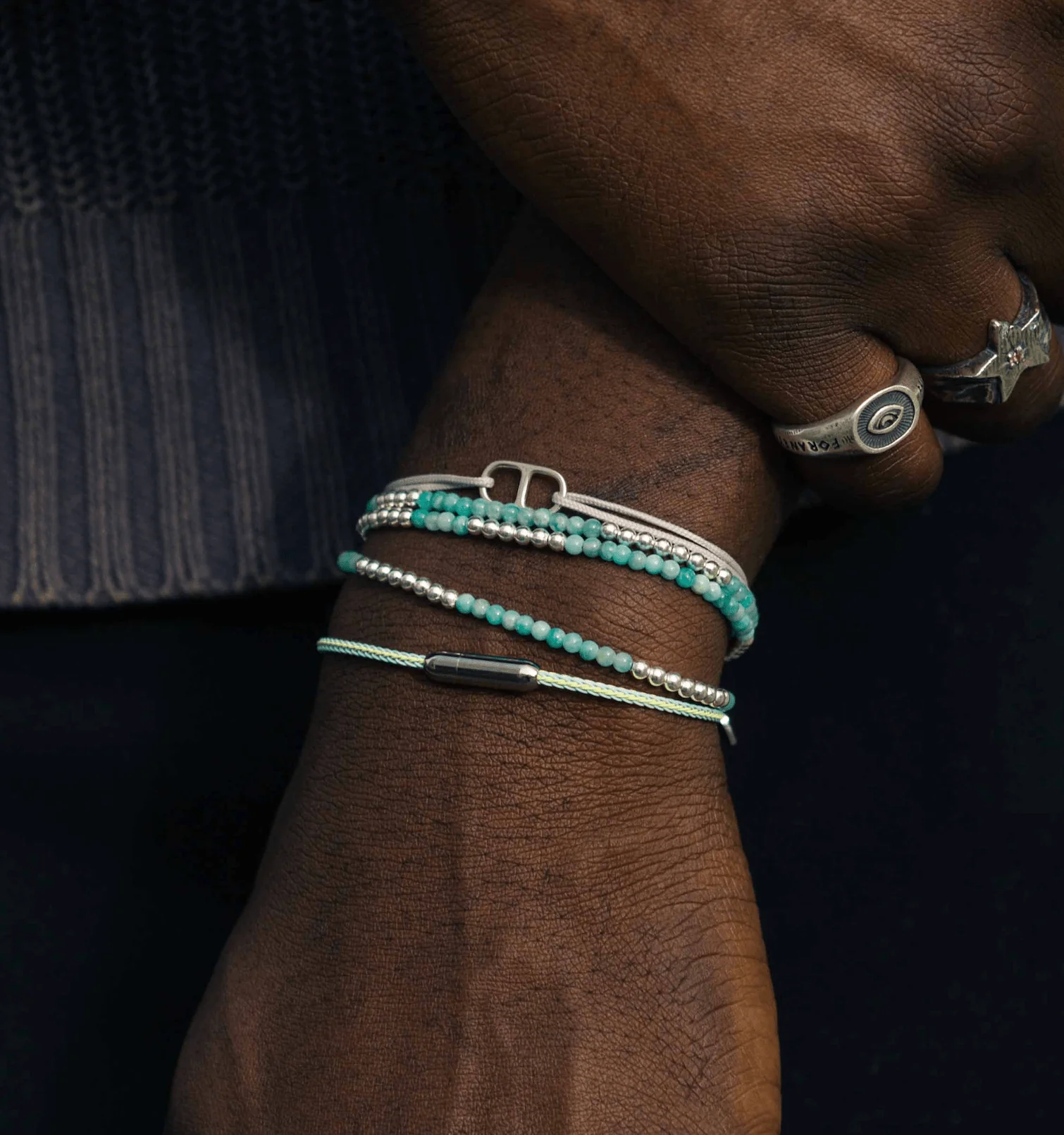 3 Laps Bracelet With Natural Amazonite And Sterling Silver Beads - Image 3