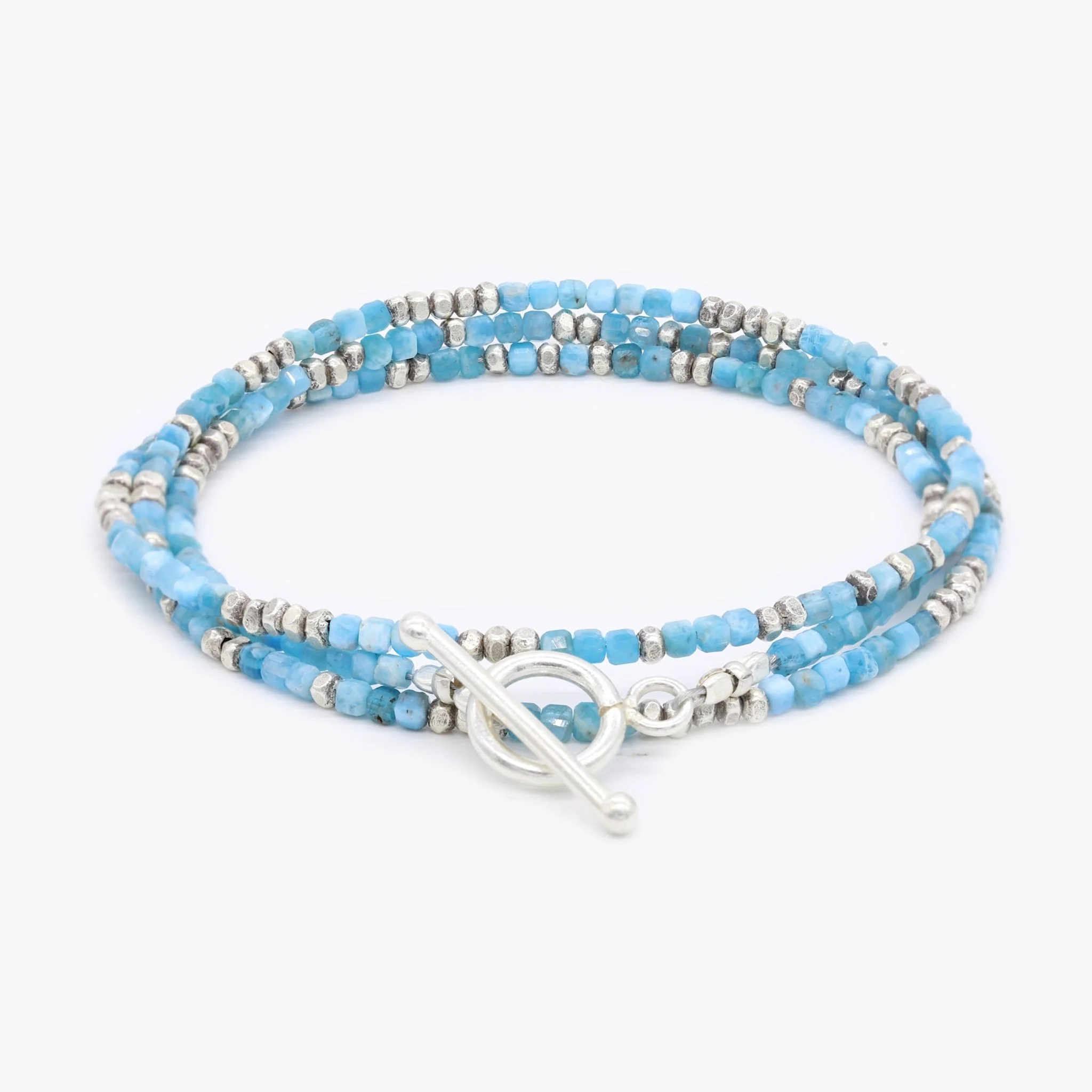 3 Laps Bracelet With Natural Apatite And Sterling Silver Beads - Image 2