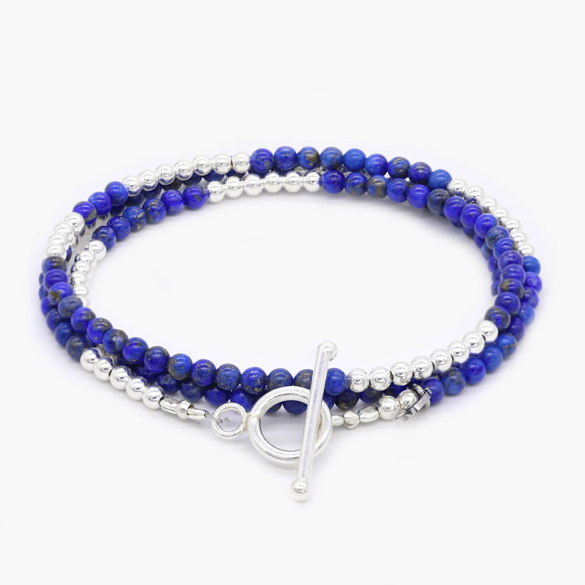 3 Laps Bracelet With Natural Lapis Lazuli And Sterling Silver Beads - Image 2