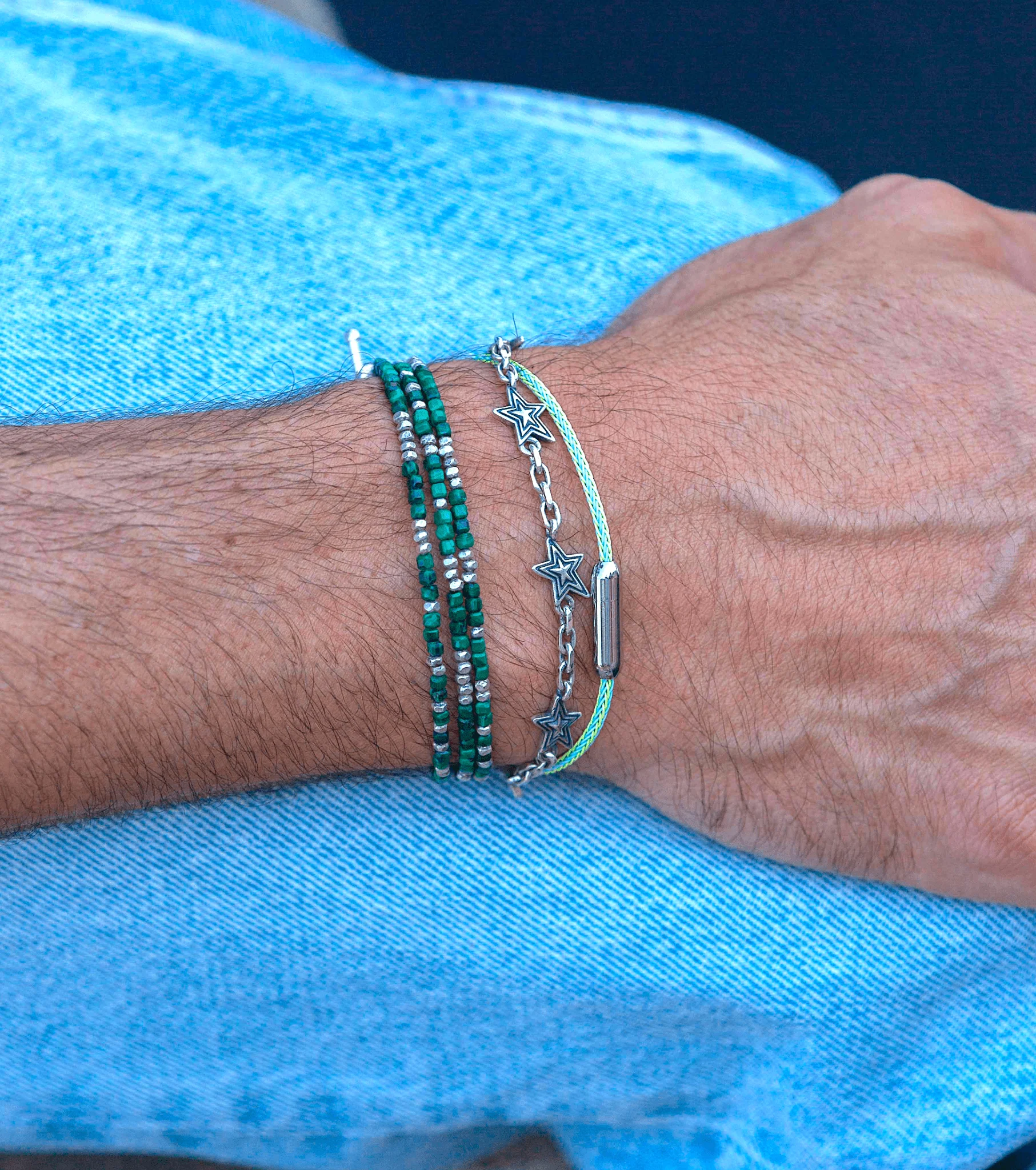 3 Laps Bracelet With Natural Malachite And Sterling Silver Beads - Image 4
