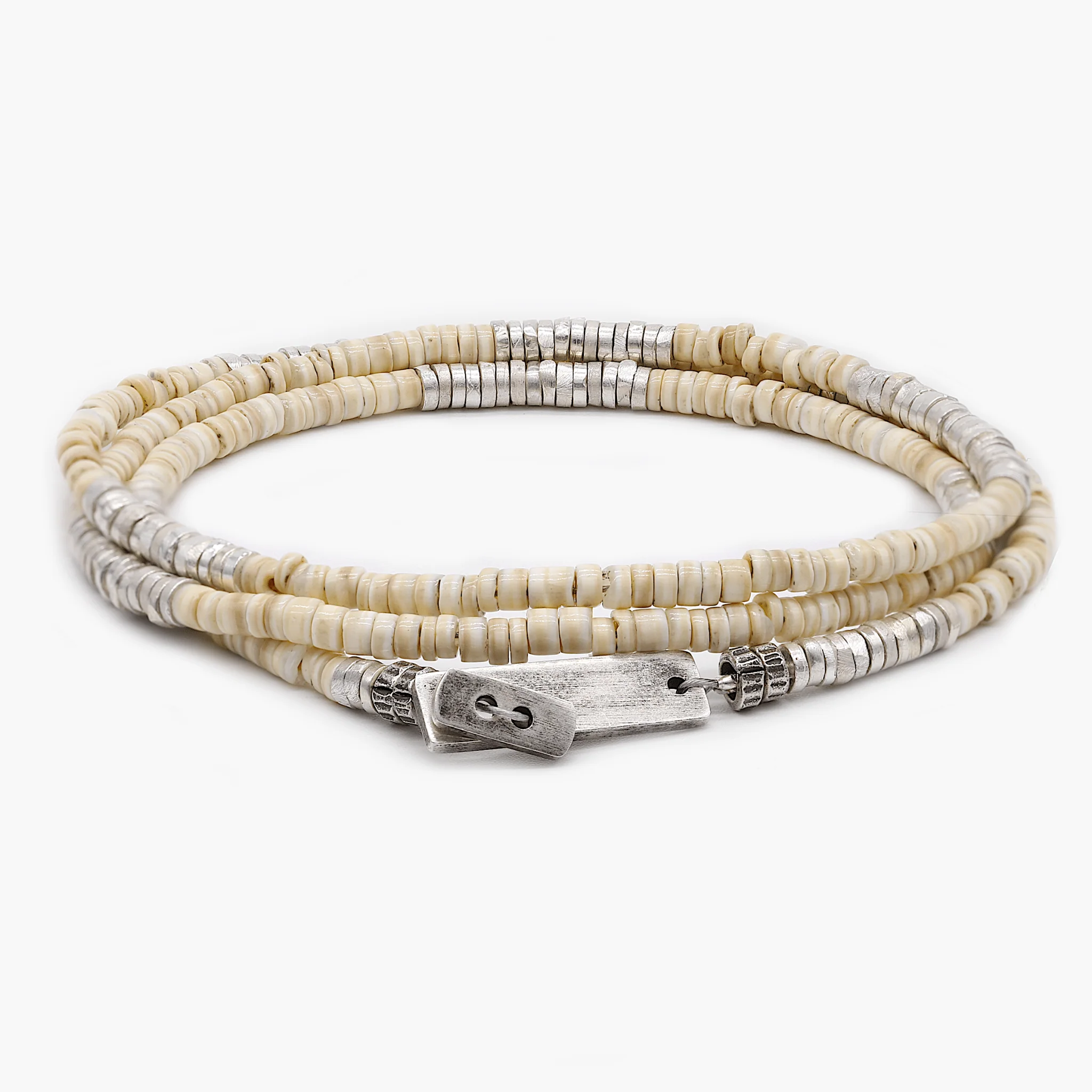 3 Laps Bracelet With Natural Sea Shell And Sterling Silver Beads - Image 2