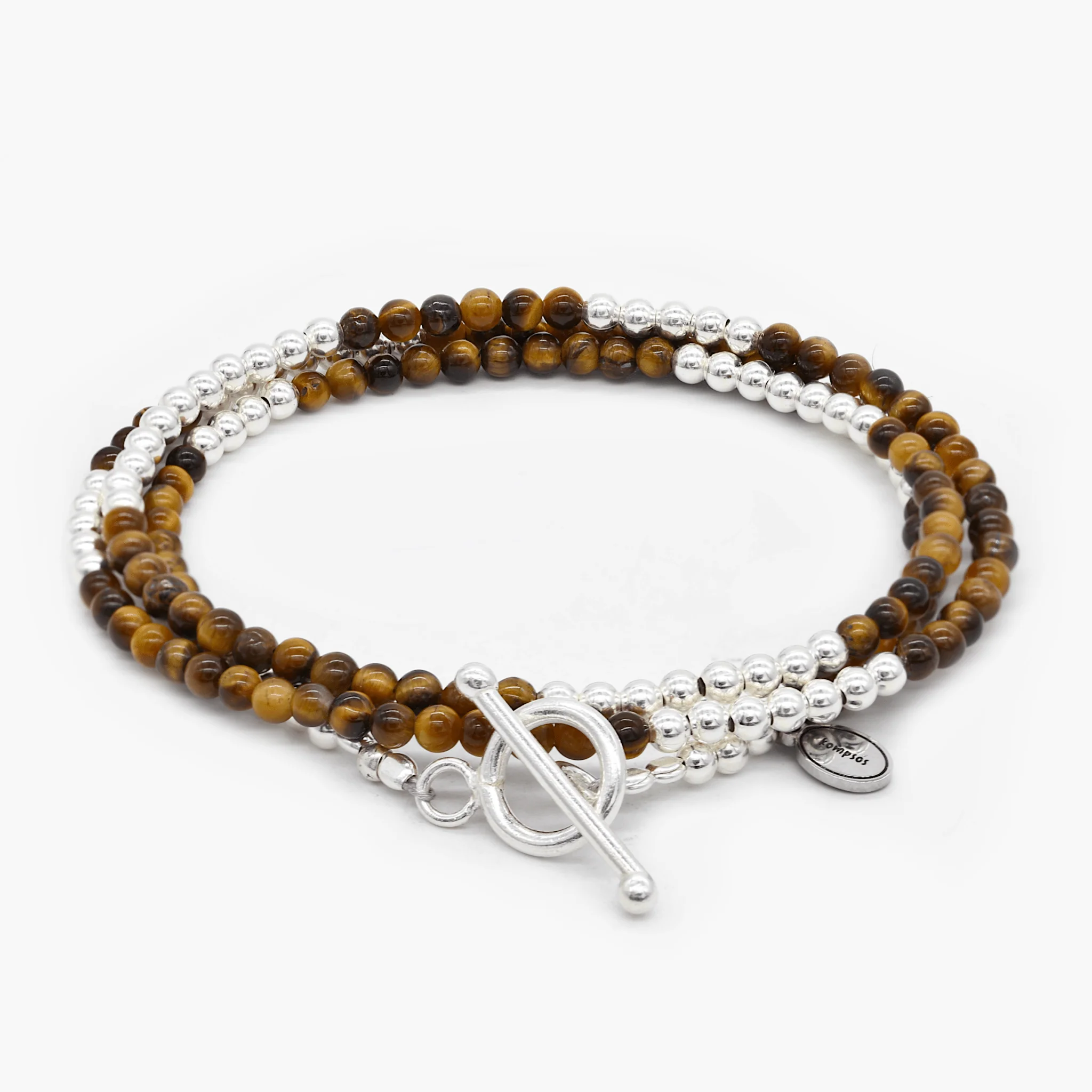3 Laps Bracelet With Natural Tiger Eye And Sterling Silver Beads - Image 2