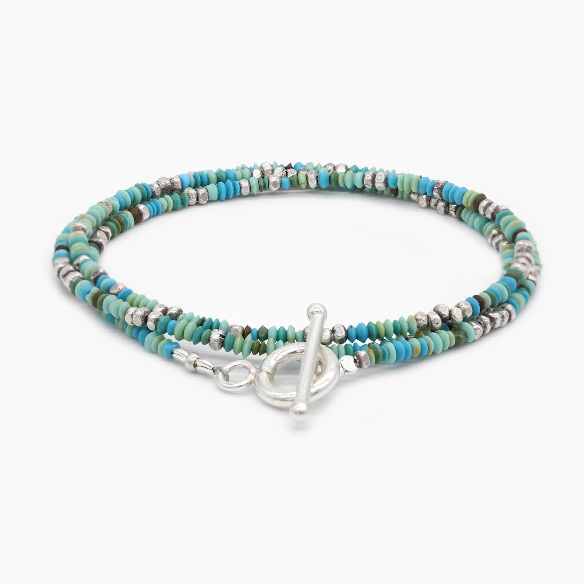 3 Laps Bracelet With Natural Turquoise Sterling Silver Beads - Image 2