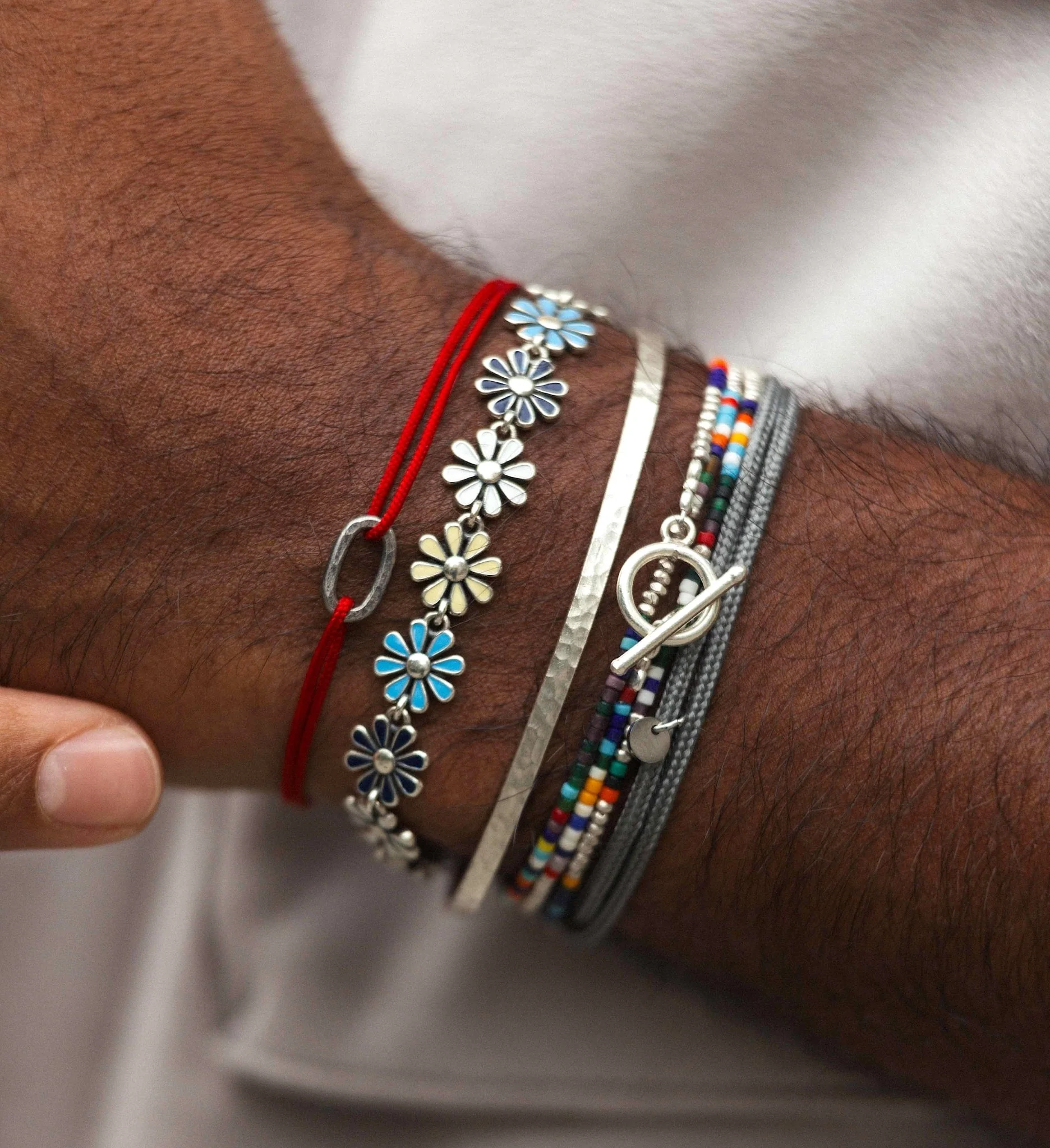 3 Laps Bracelet With Sterling Silver and Glass Beads - Image 3