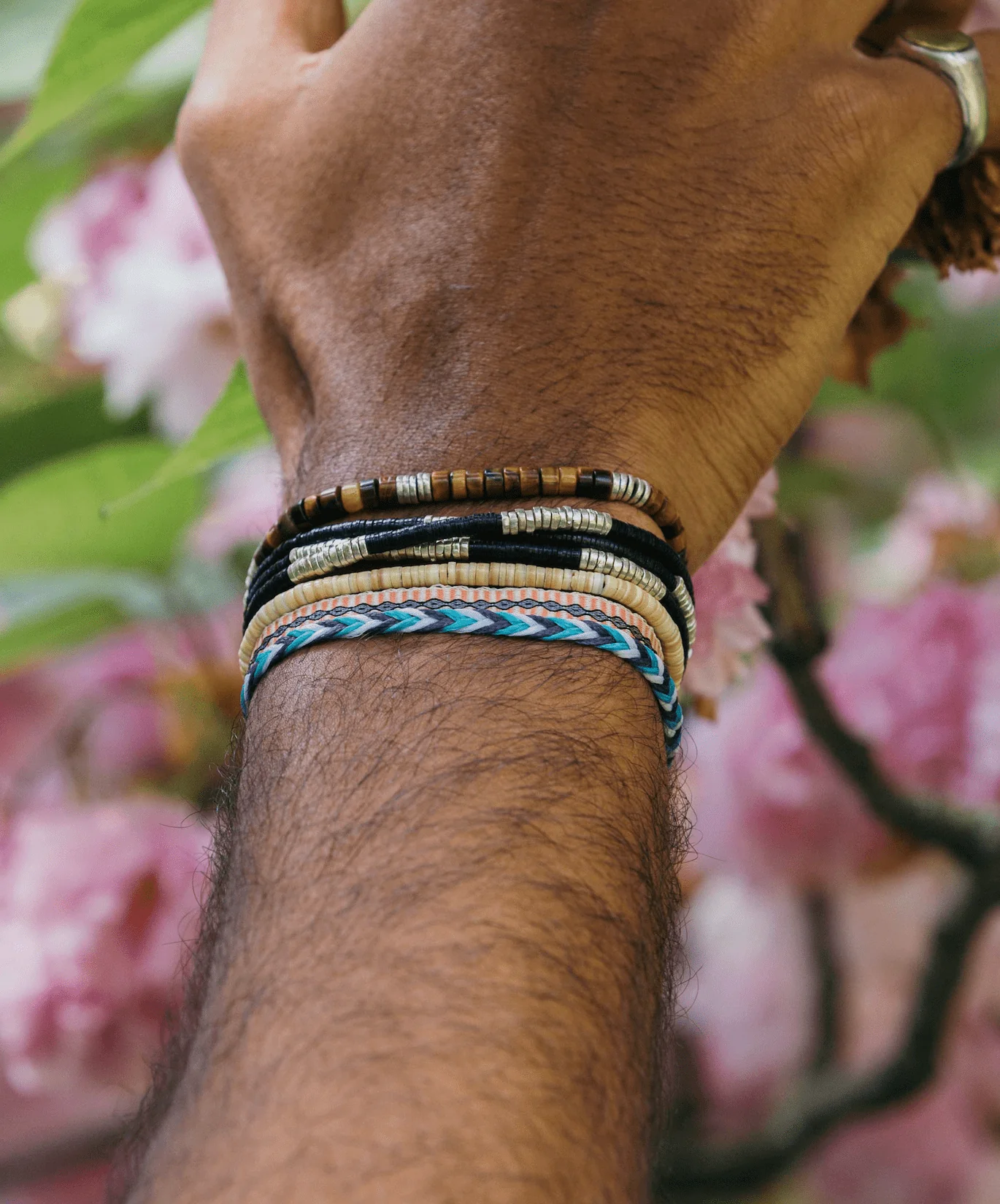 3 Laps Bracelet With Vinyl And Sterling Silver Beads (Black) - Image 5