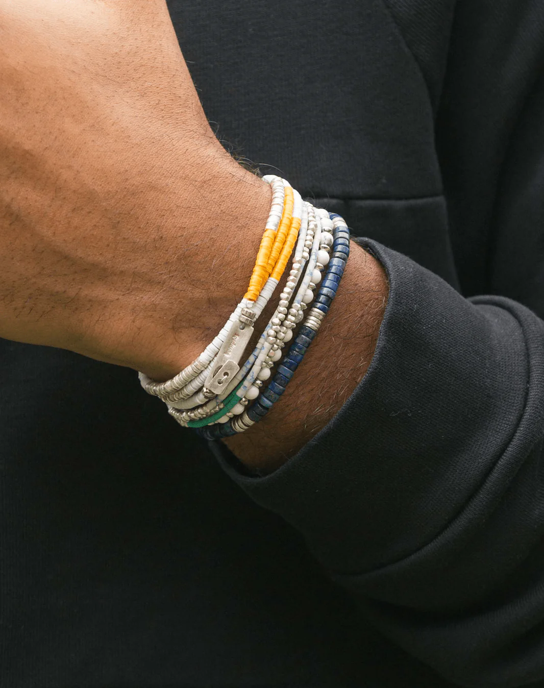 3 Laps Bracelet With Vinyl And Sterling Silver Beads (Shell) - Image 6