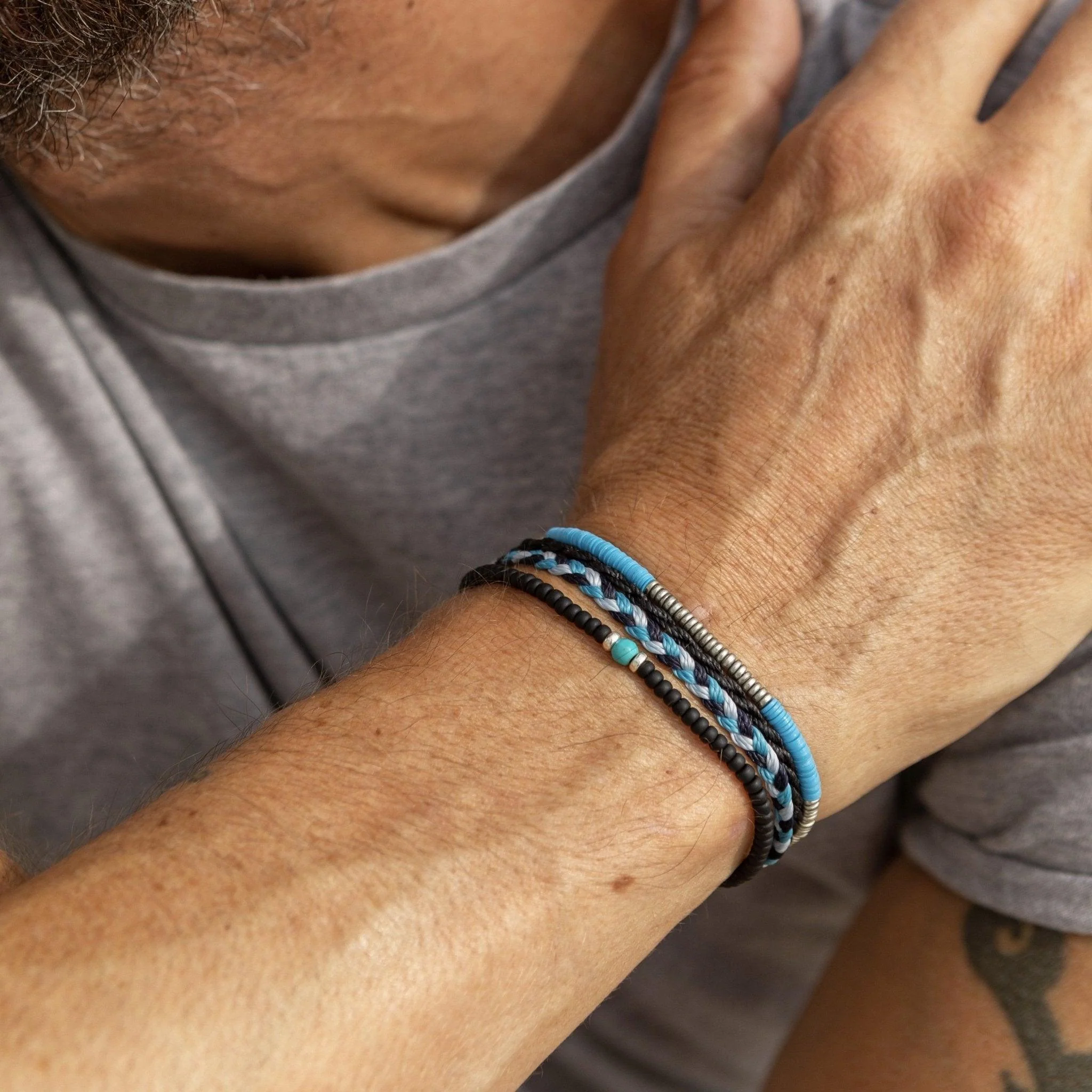 3mm Vinyl Bracelet (Santorini Blue/Silver) - Image 4
