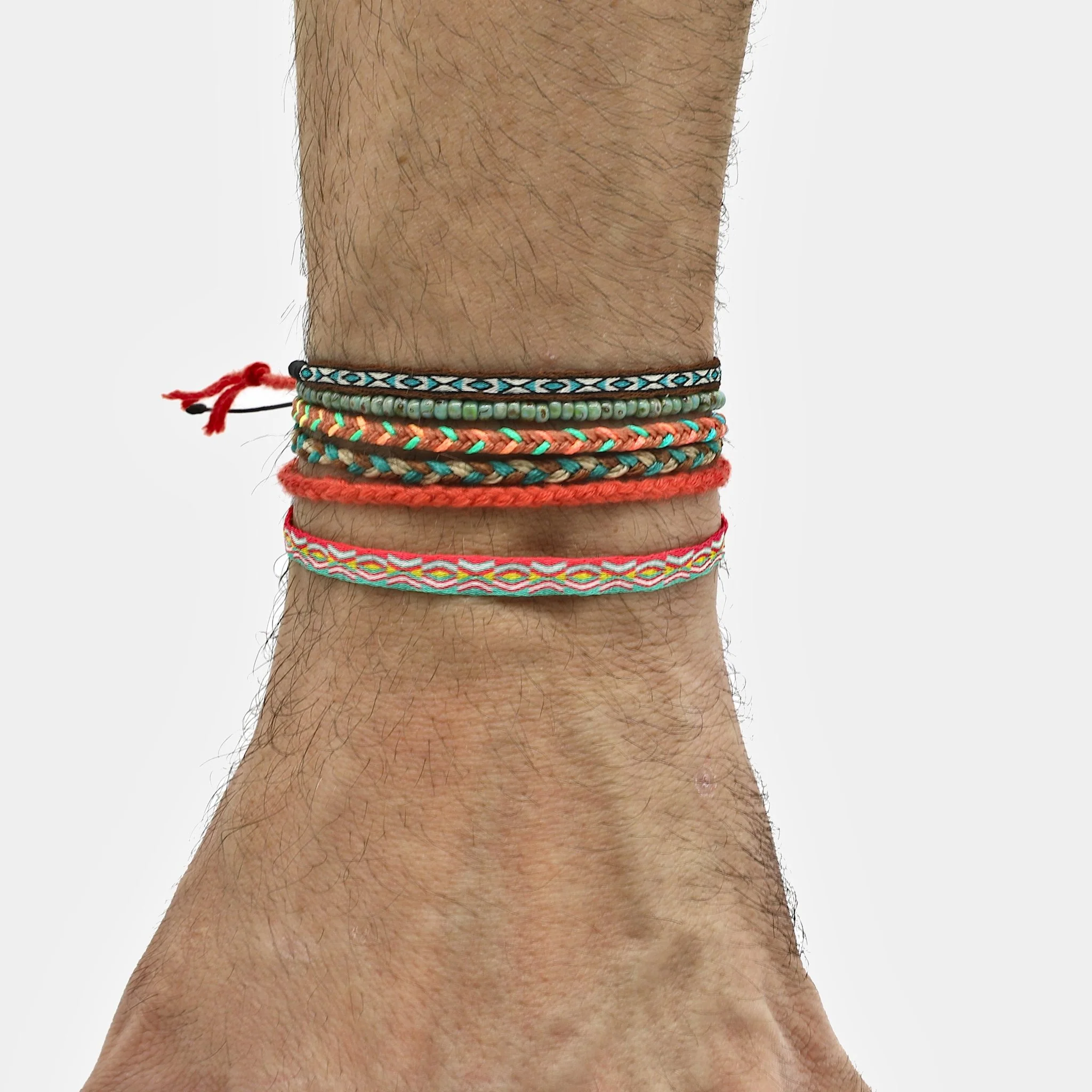 Adjustable Mini Braided Bracelet (Coral/Blue) - Image 2