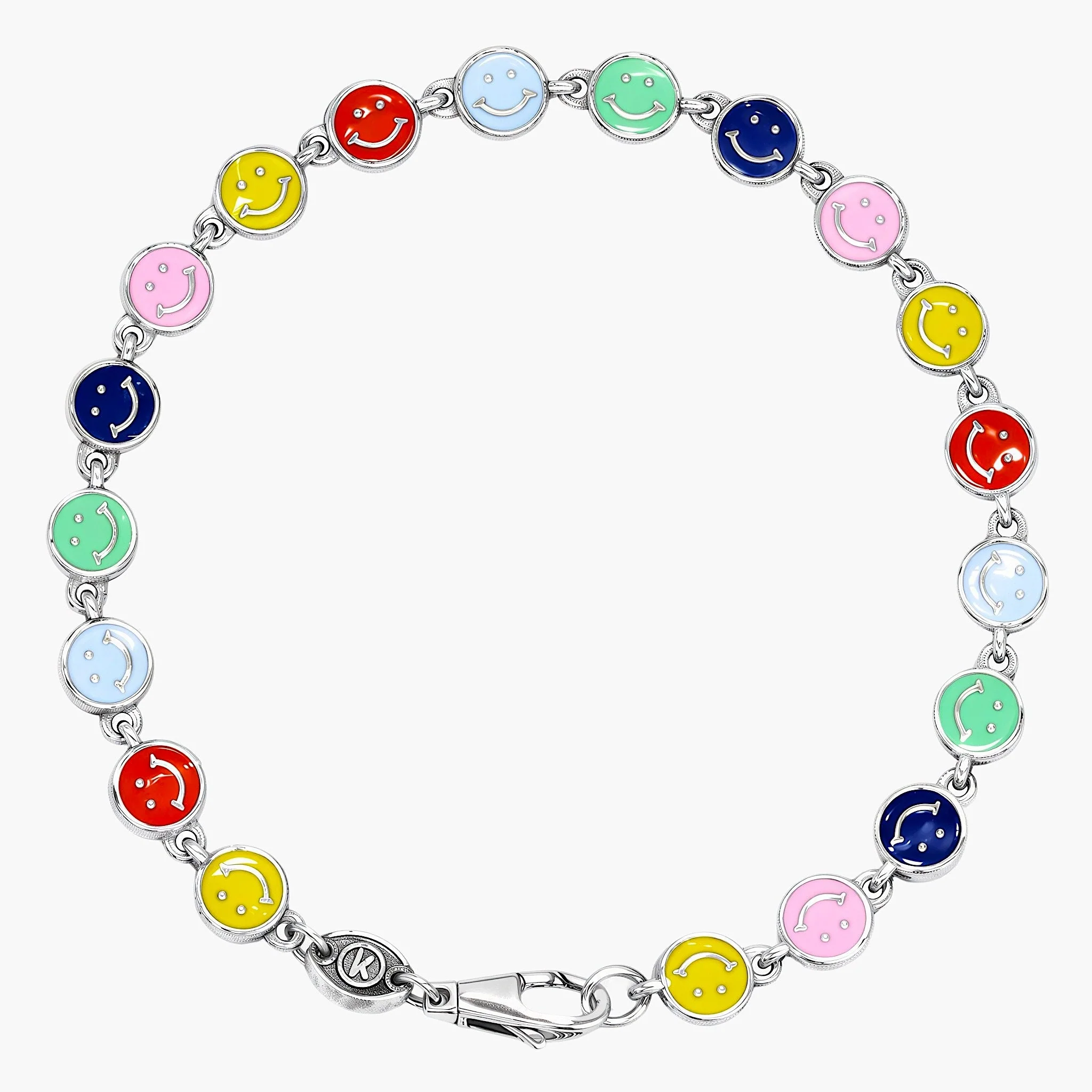 Assorted Smiley Sterling Silver Chain Bracelet