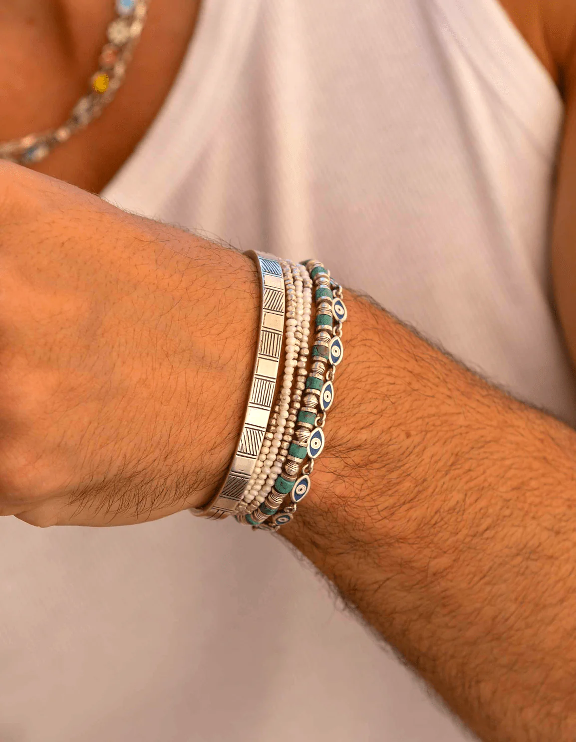 Bracelet With Hand-Forged Sterling Silver Beads And Natural Stones - Image 3