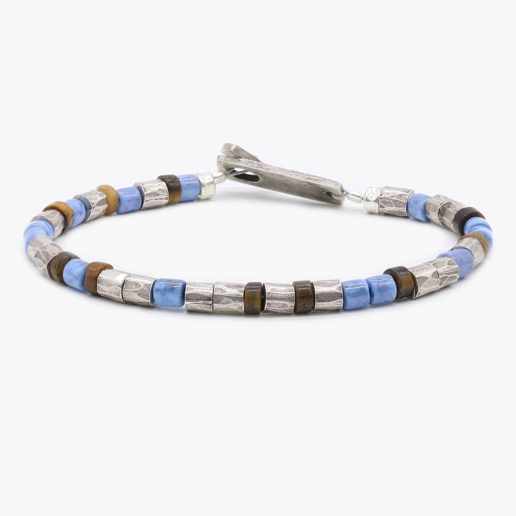 Bracelet With Tiger Eye, Vintage Glass Beads and Sterling Silver Beads - Image 2