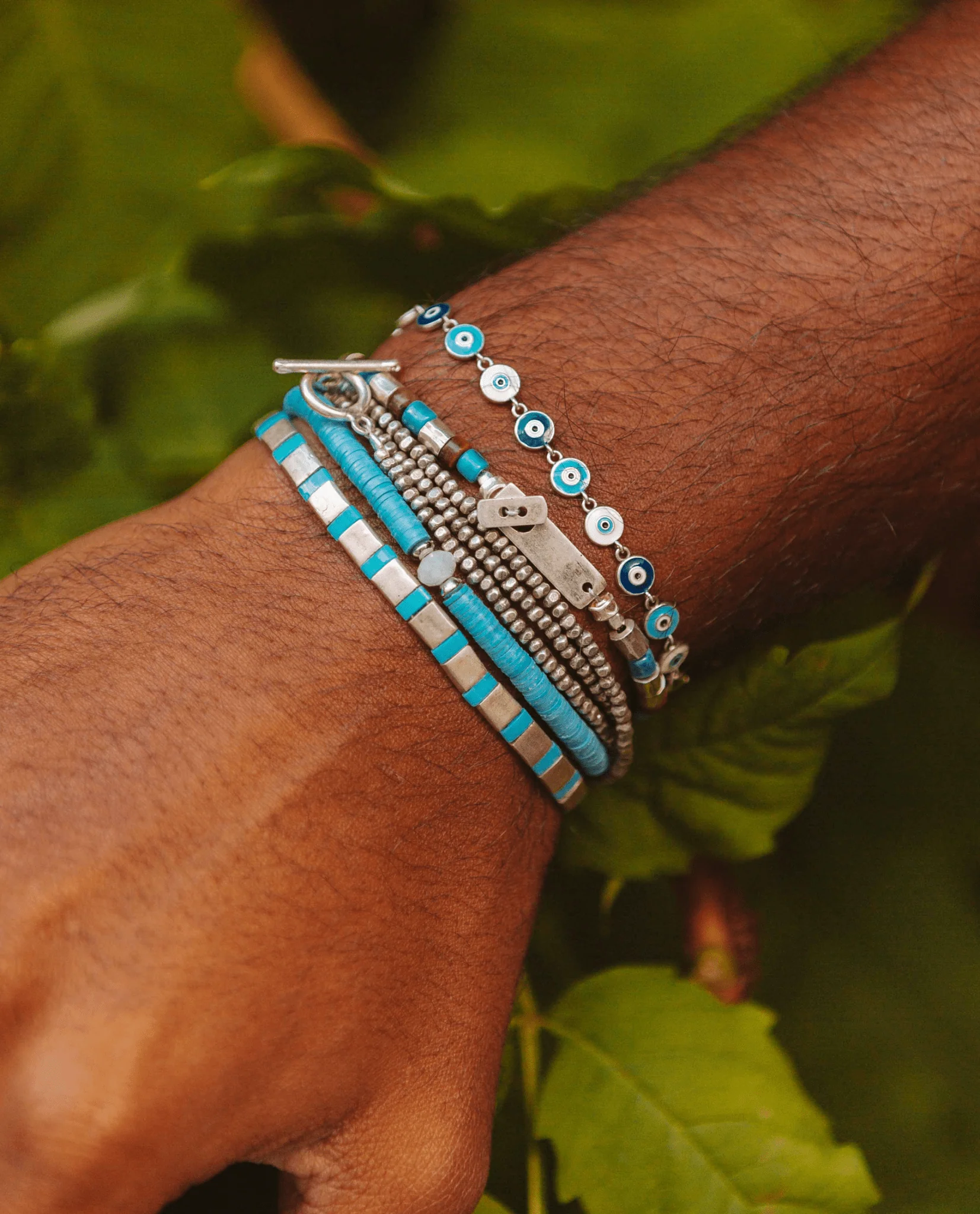 Bracelet With Tiger Eye, Vintage Glass Beads and Sterling Silver Beads - Image 4