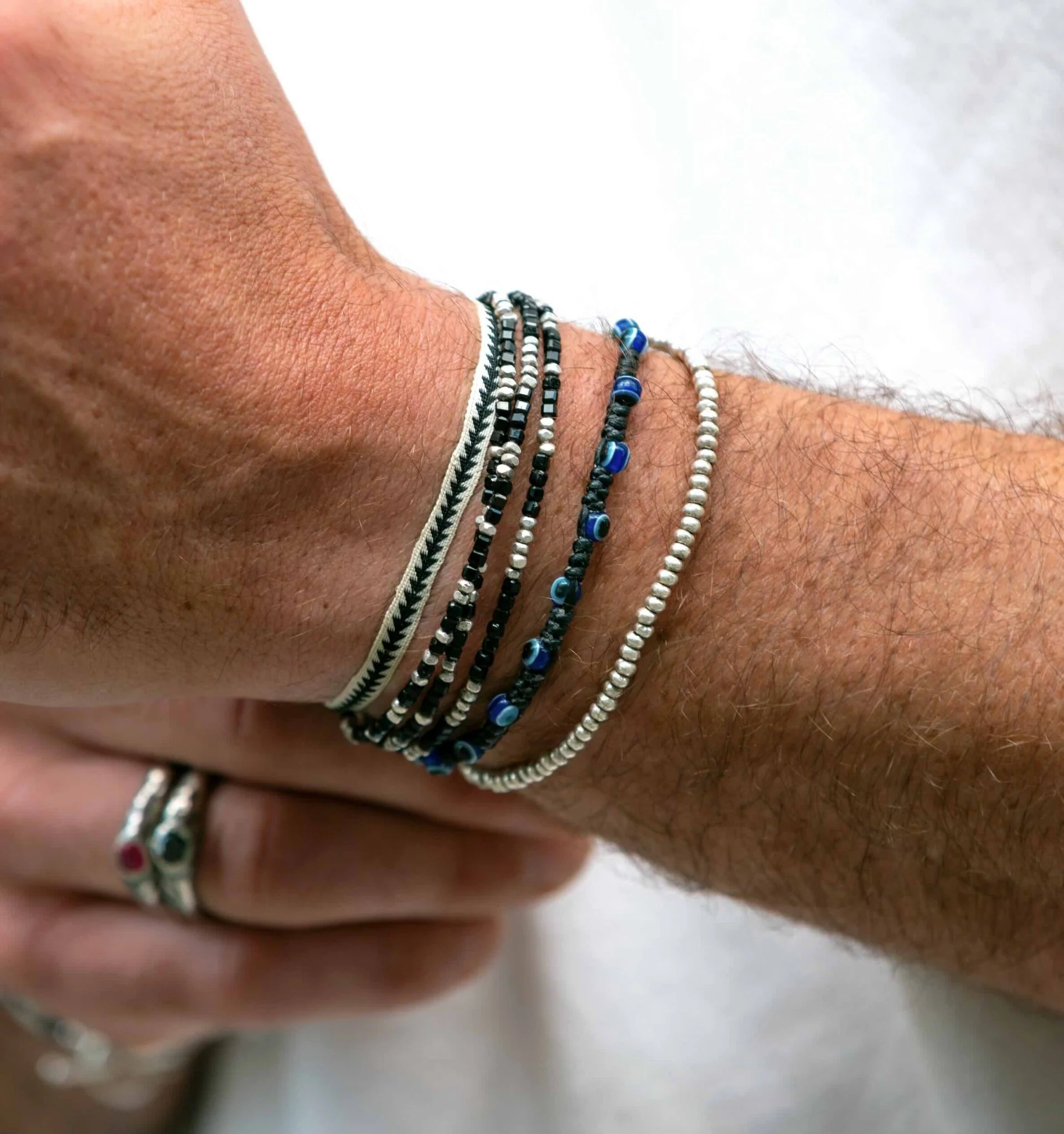 Braided Bracelet With Eye Eye Beads (Navy Blue) - Image 2