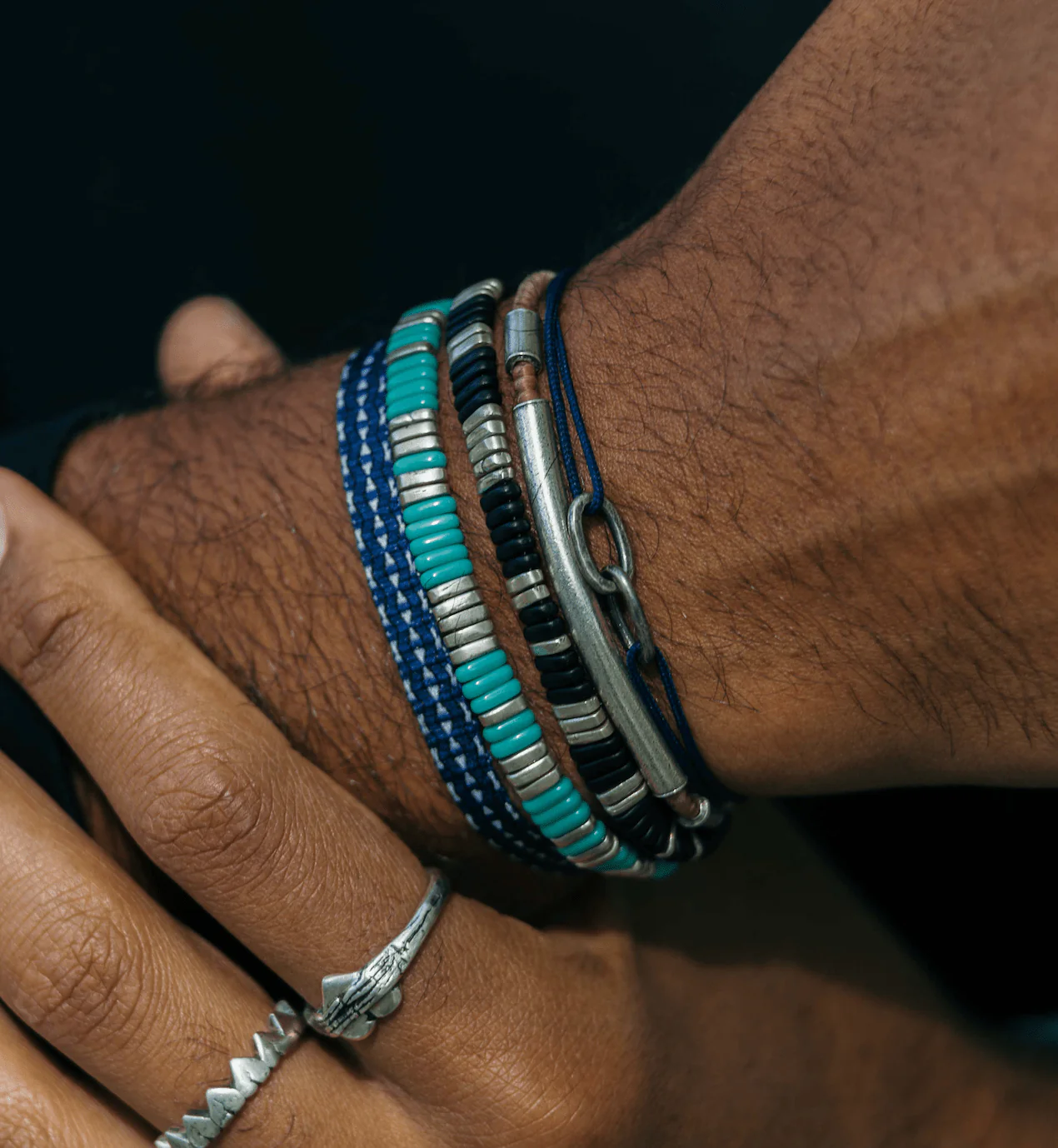 Braided Bracelet With Sterling Silver Bar (Light Blue) - Image 3