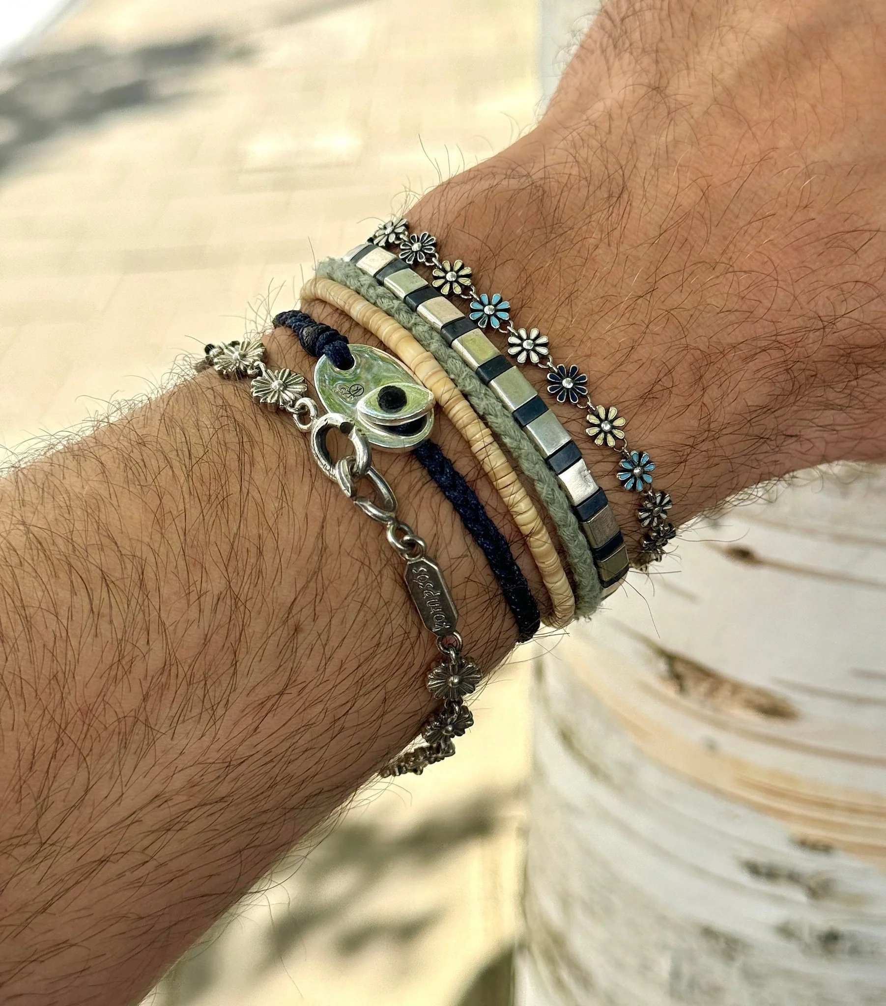 Braided Bracelet With Sterling Silver Button (Light Blue) - Image 3