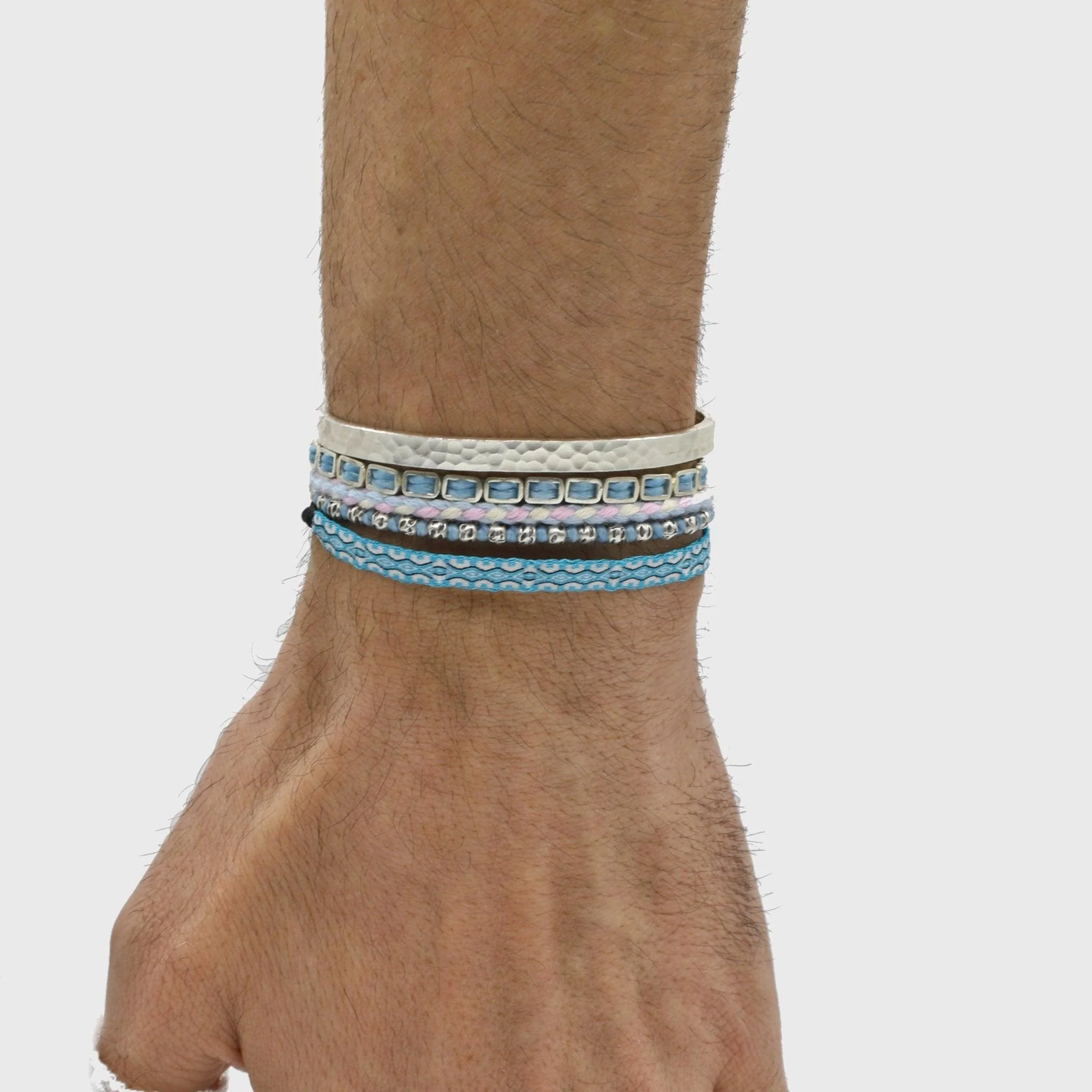 Braided "Kamasan" Silver Bracelet (Light Blue) - Image 5
