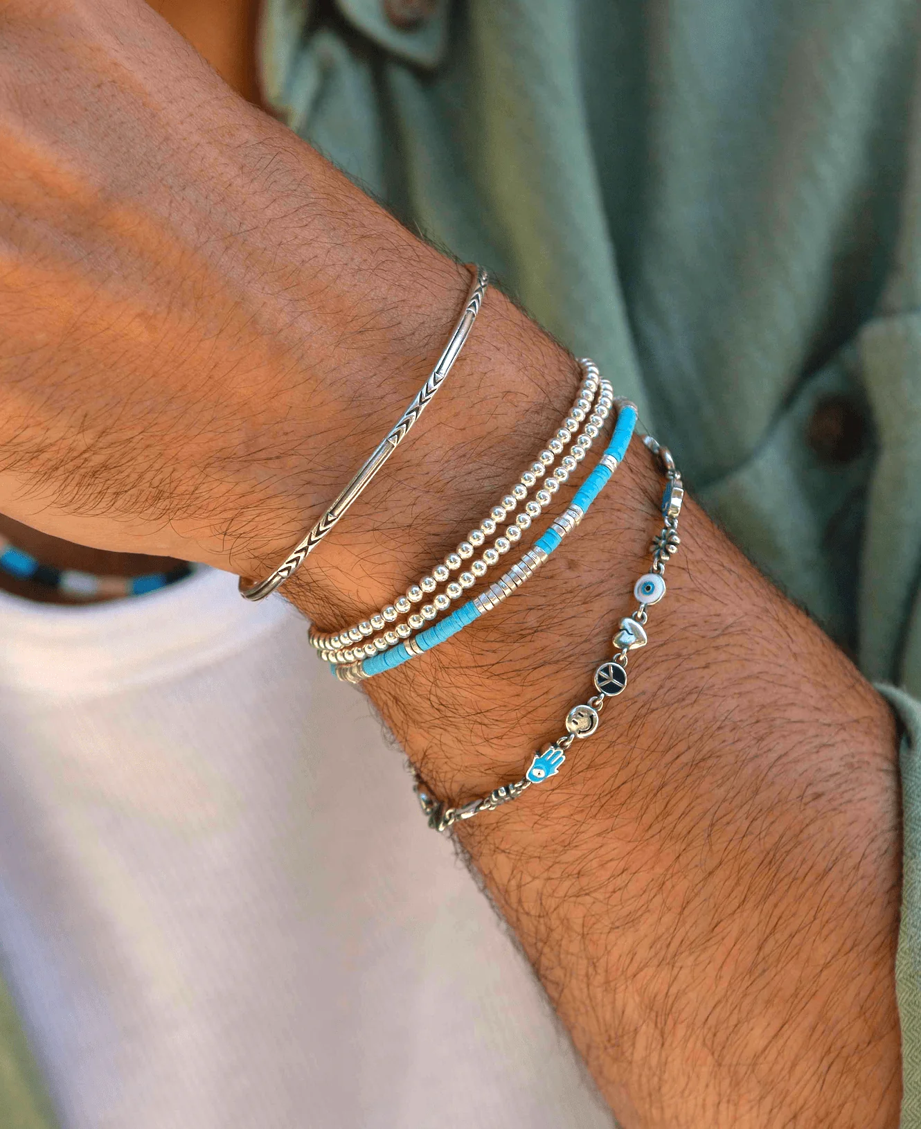 Double Laps Bracelet With Round Sterling Silver Beads - Image 4
