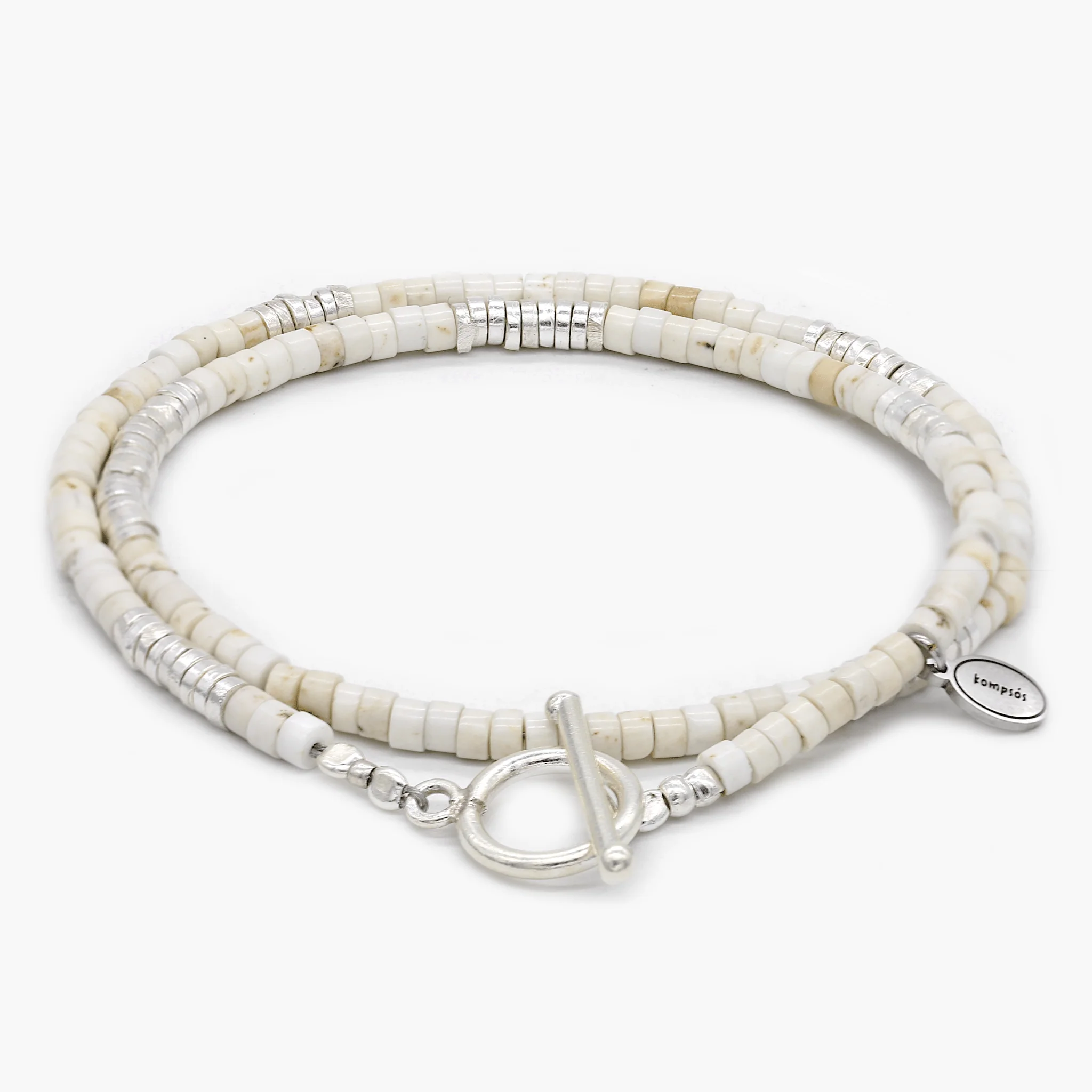 Double Laps Bracelet With Sterling Silver And Howlite Beads - Image 2