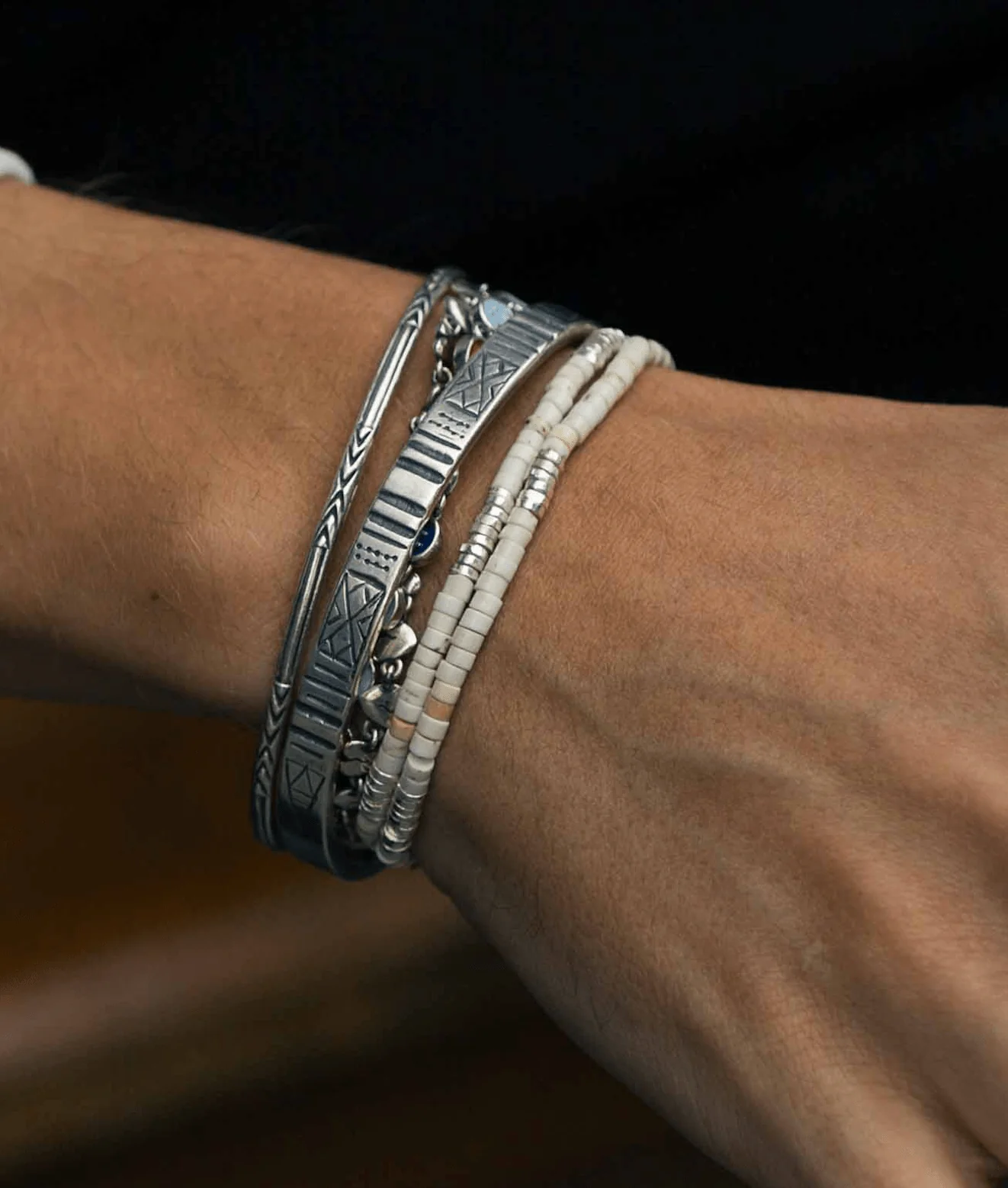 Double Laps Bracelet With Sterling Silver And Howlite Beads - Image 3