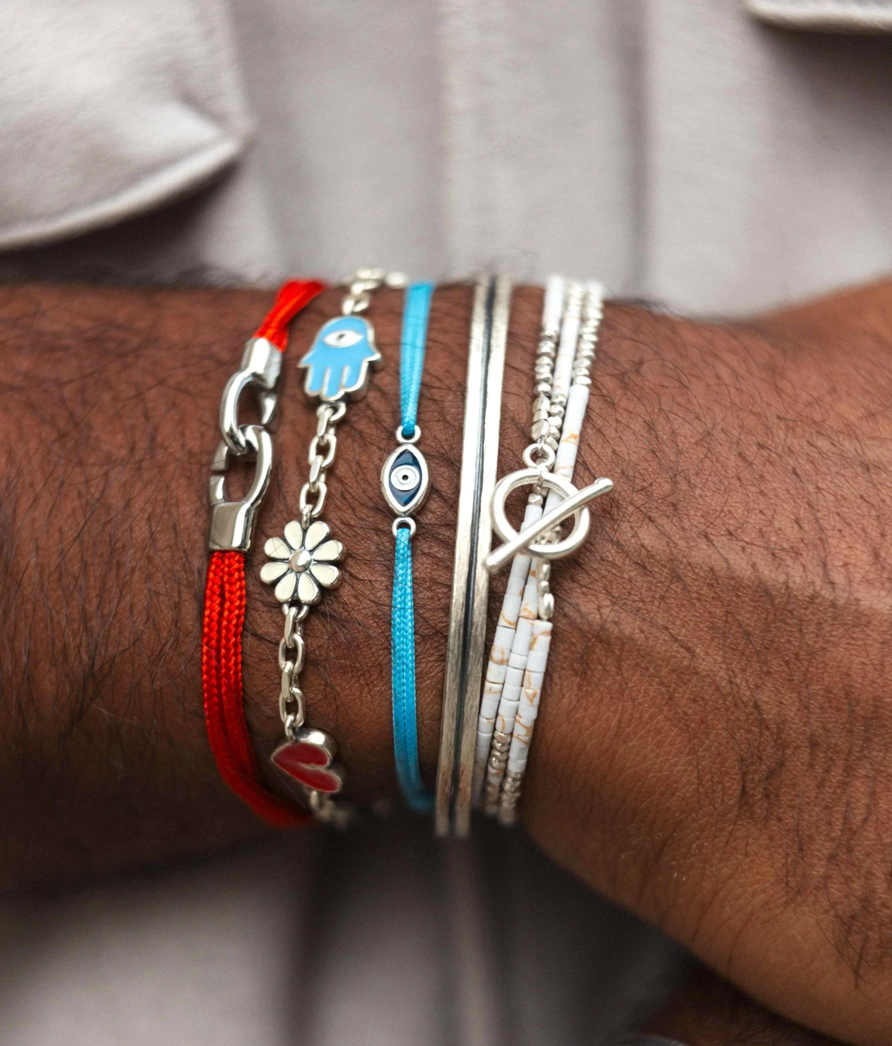 Double Sailing Cord Bracelet With Silver Lock (Red) - Image 3