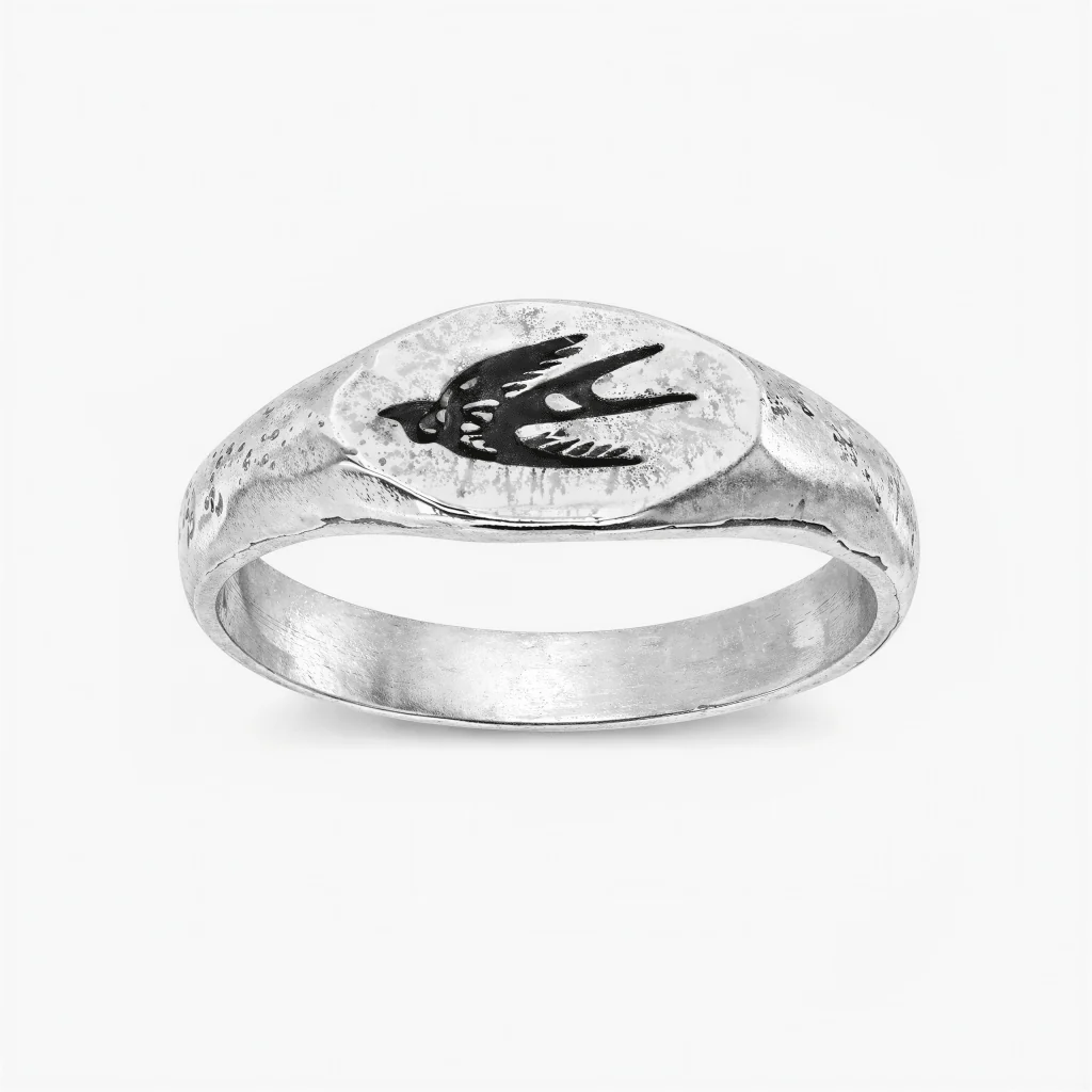 Engraved Flying Dove Sterling Silver Ring