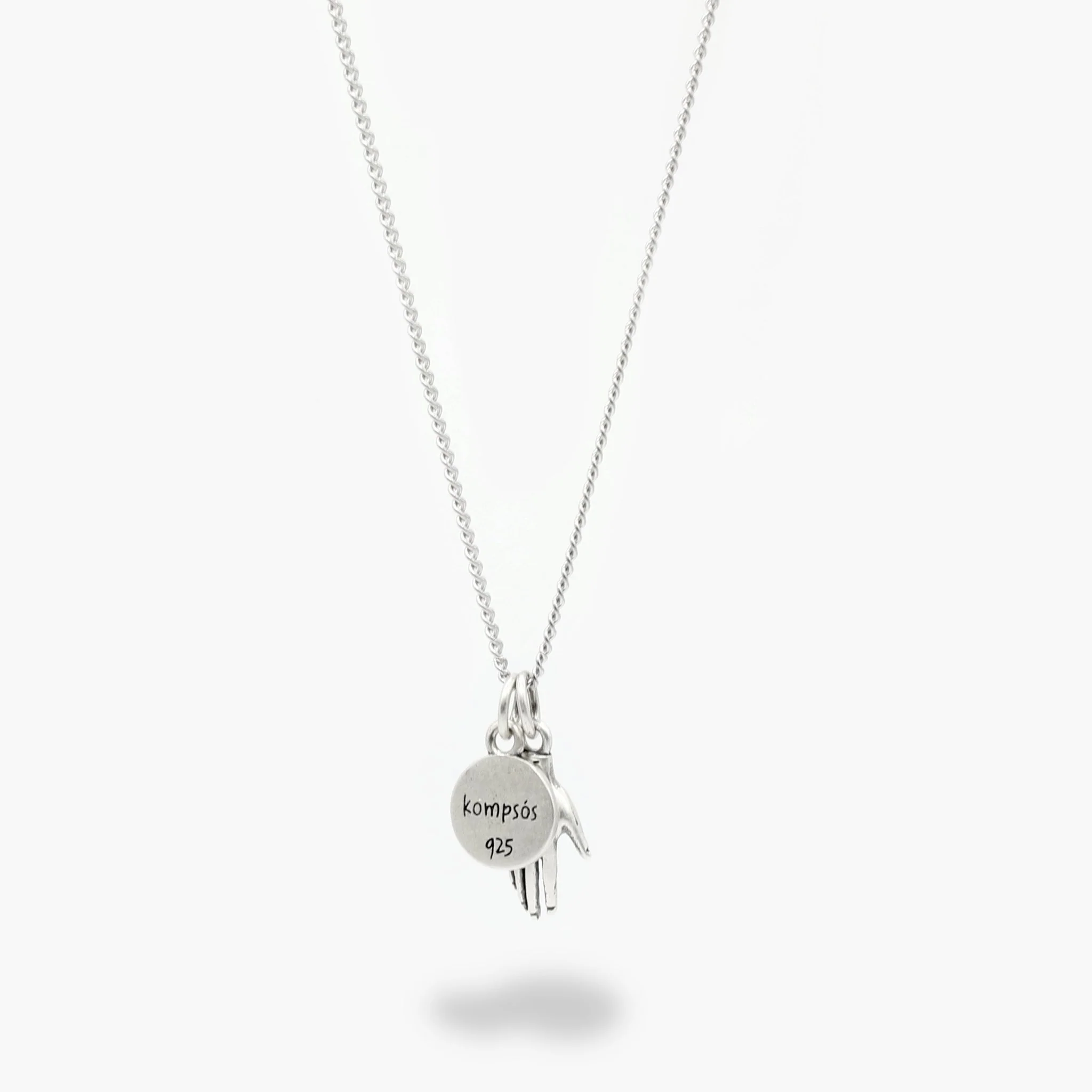 Hamsa & Evil Eye Double Pendants Silver Necklace - Image 3