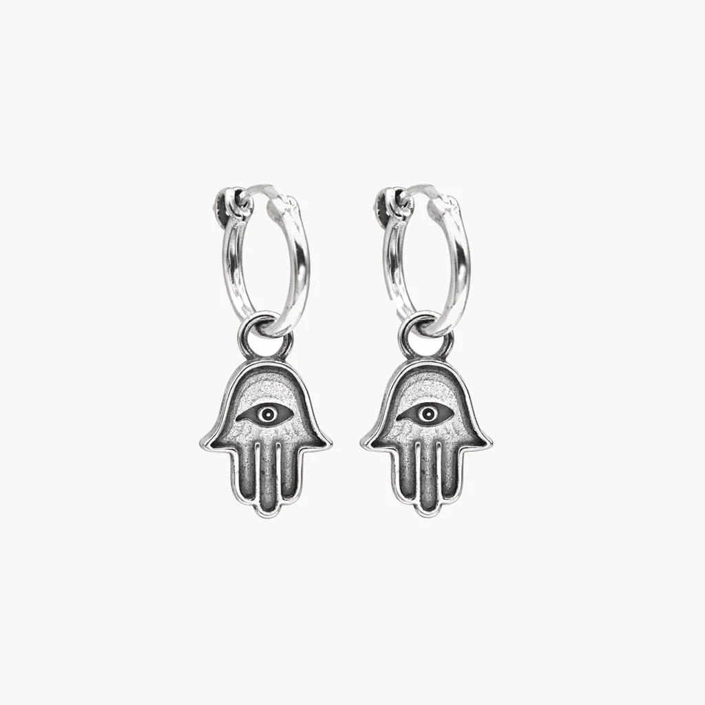 Hamsa With Eye Sterling Silver Earring - Image 3