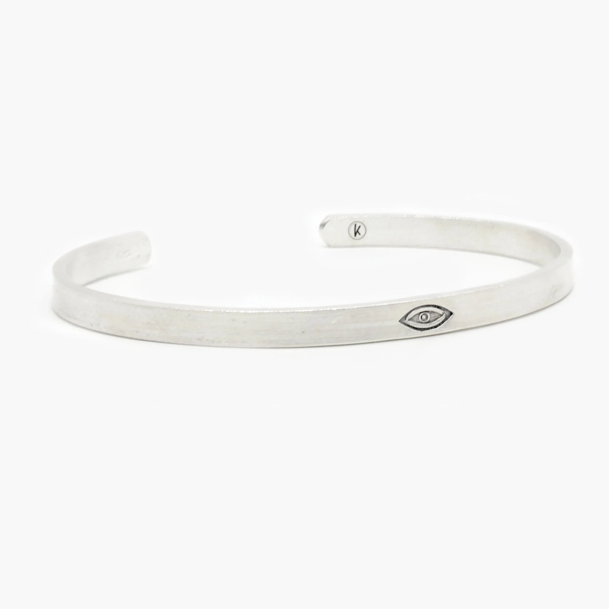 Hand-Forged Evil Eye Polished Silver Bangle - Image 2