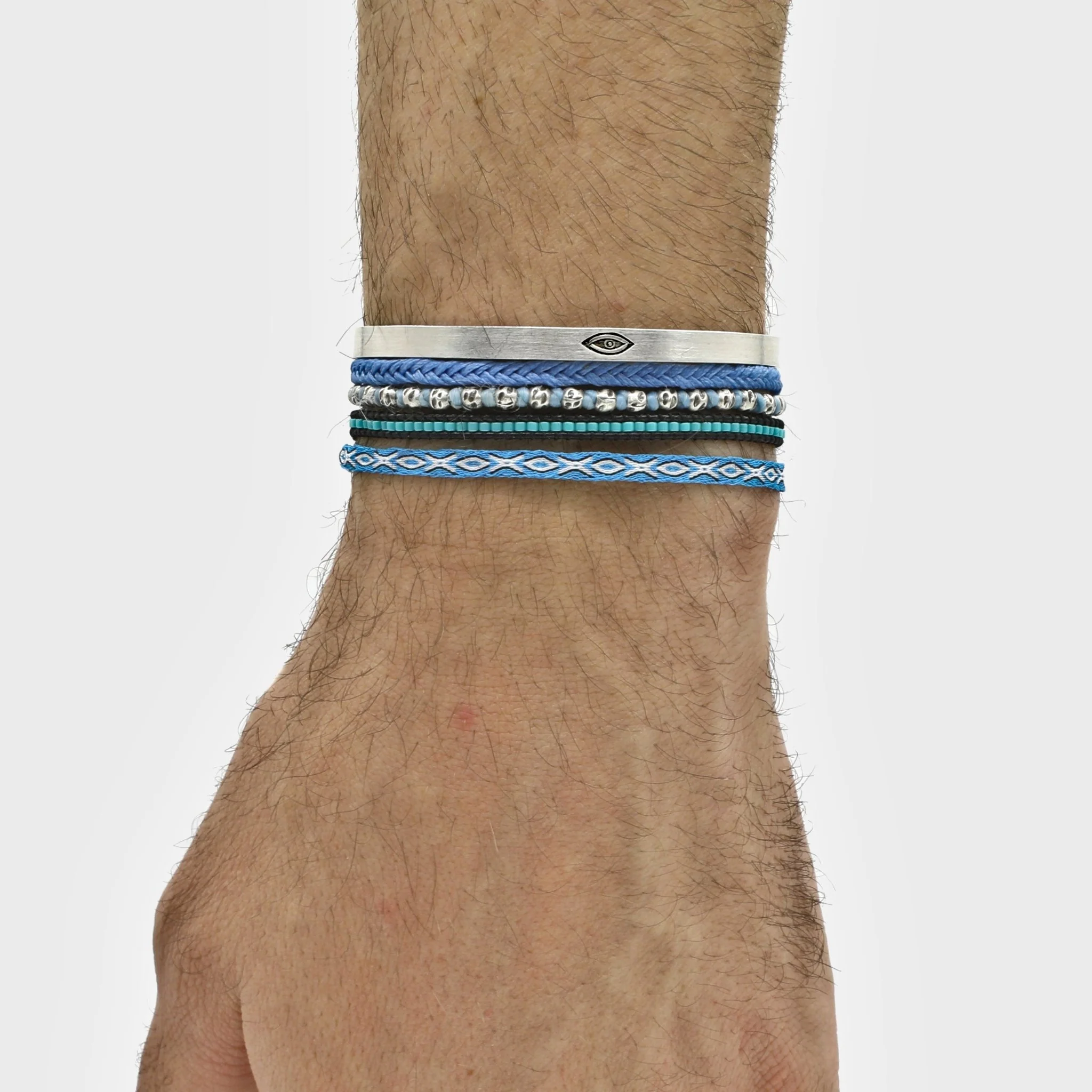 Hand-Forged Evil Eye Polished Silver Bangle - Image 3