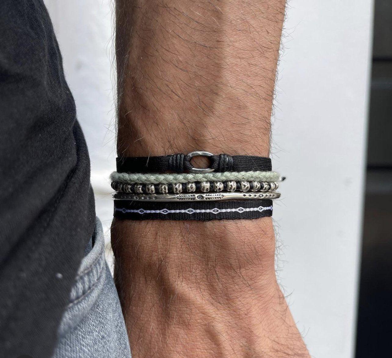 Handmade Purnama Bracelet With Silver Hoop (Black) - Image 2