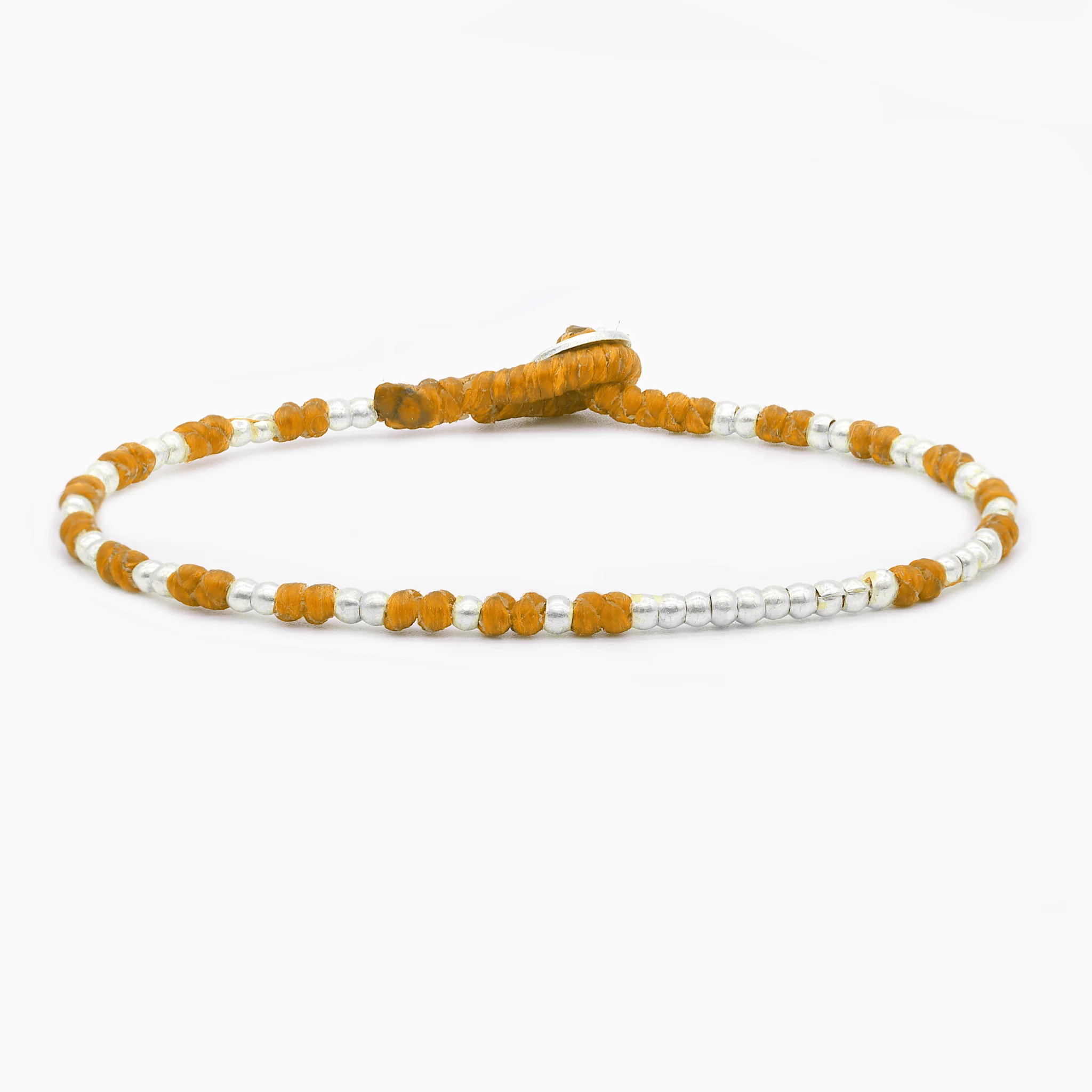 Knot Silver Beads Bracelet (Orange)