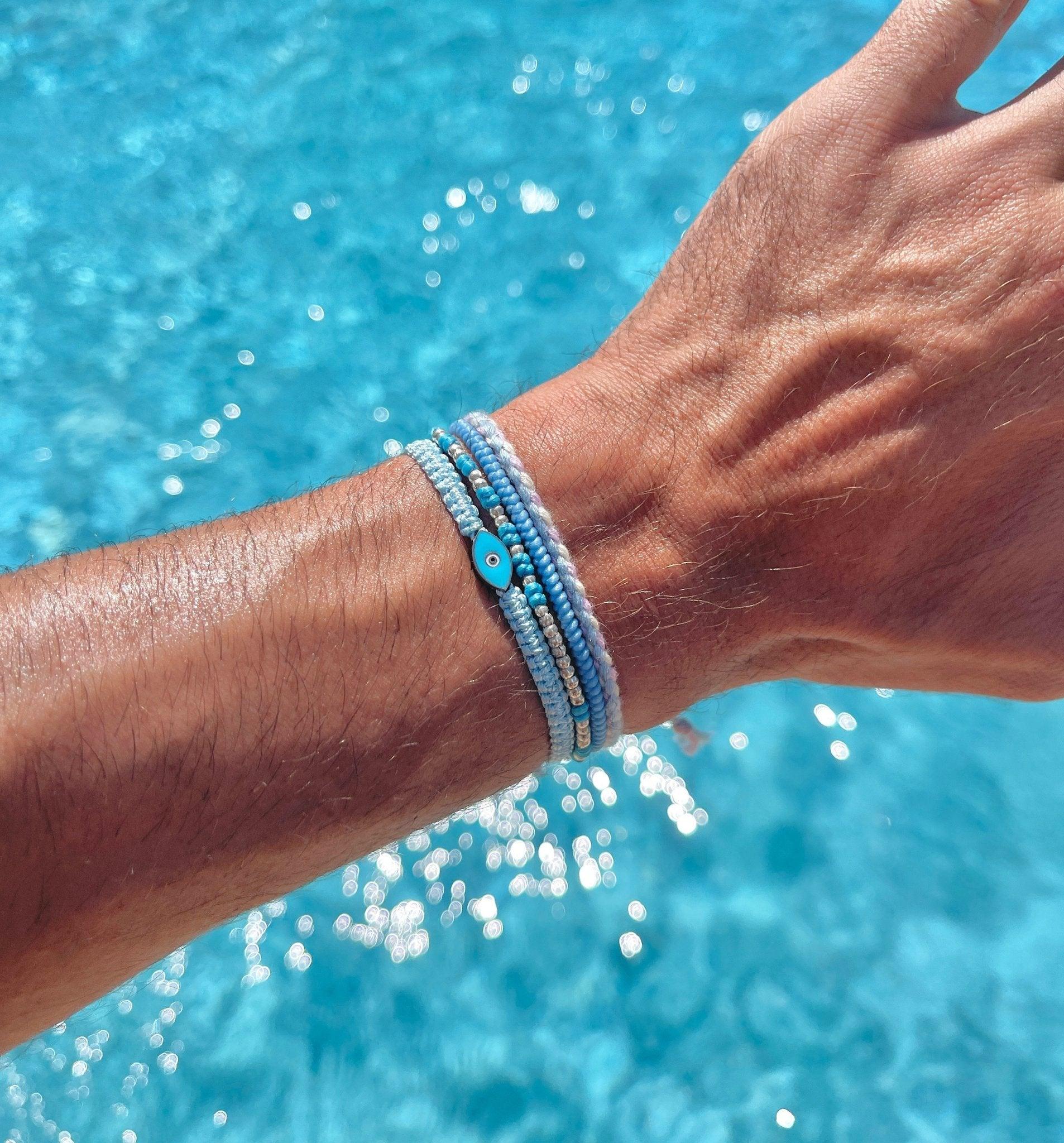 Knot Silver Beads Bracelet (Santorini Blue) - Image 4