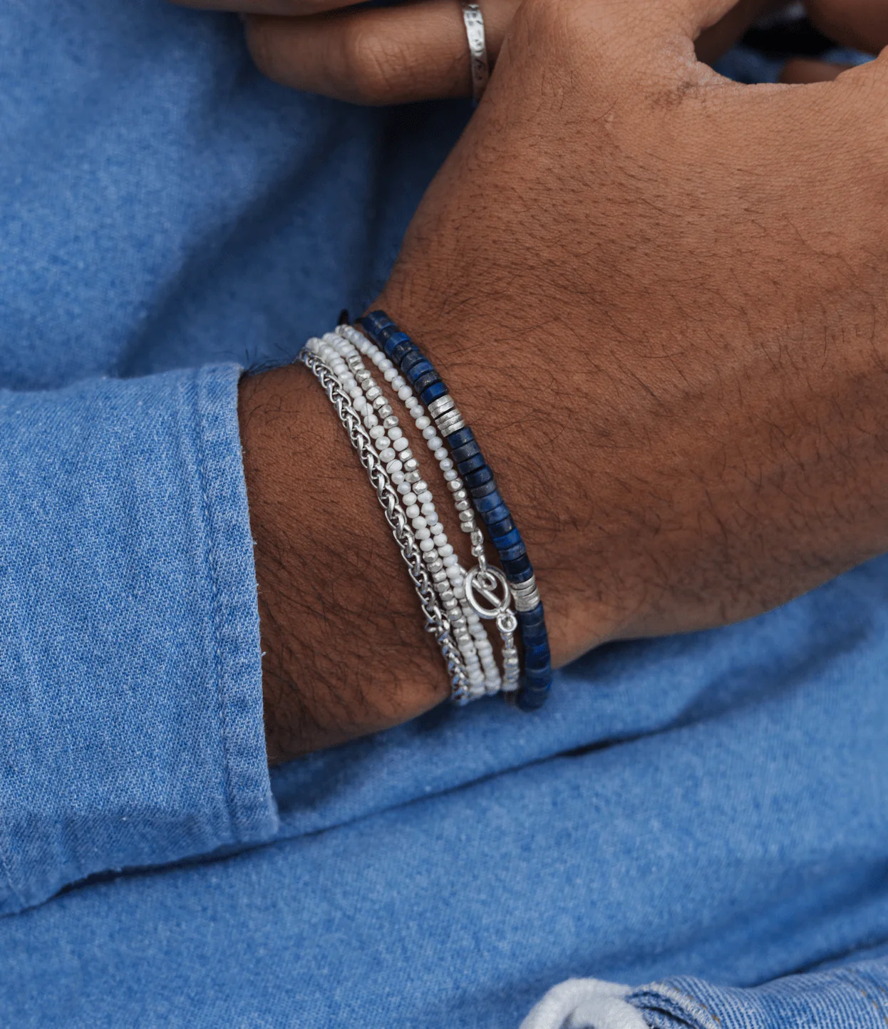 Lapis Lazuli And Sterling Silver Disc Beads Bracelet - Image 2