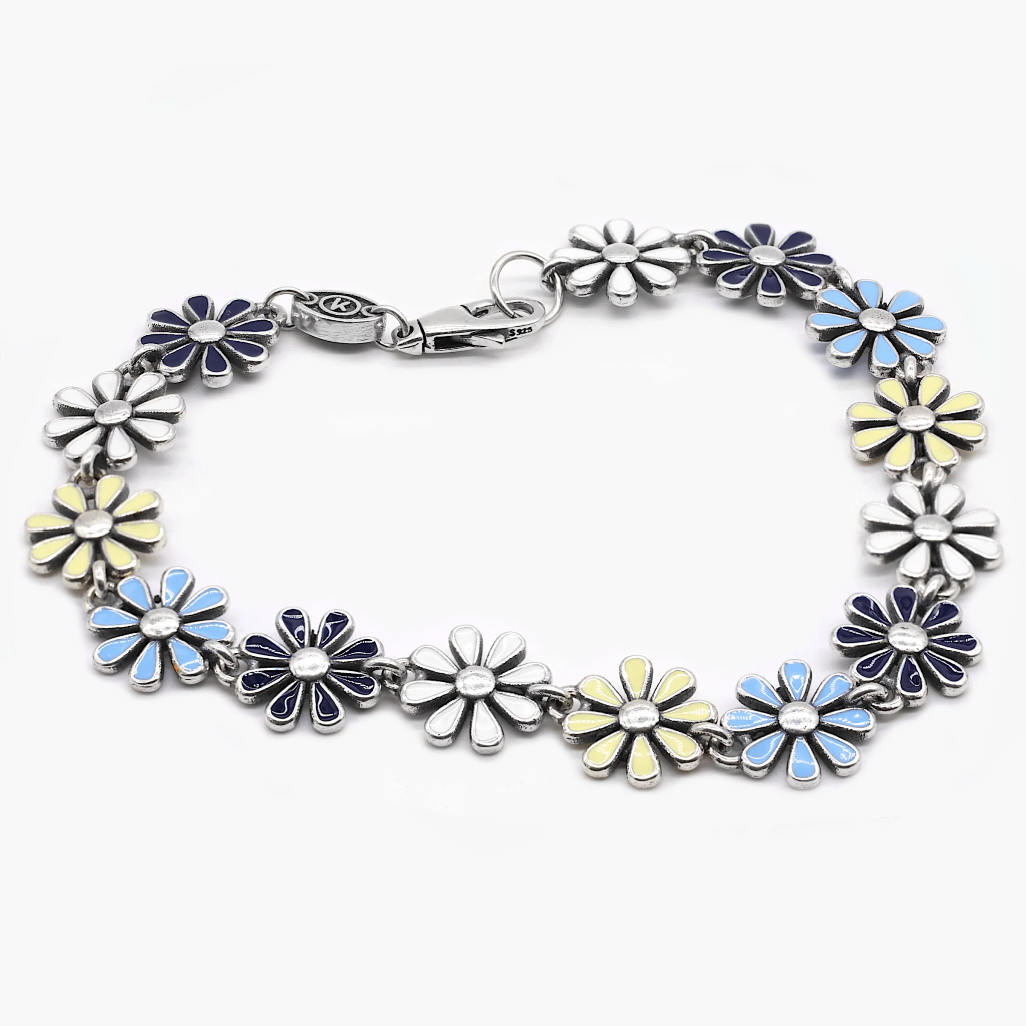 Maxi Assorted Daisy Sterling Silver Chain Bracelet - Image 2