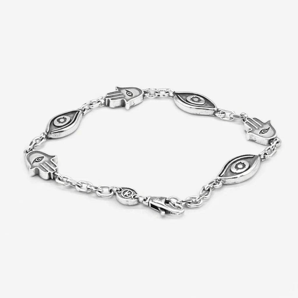 Maxi Sterling Silver Chain Bracelet With Hamsa And Evil Eye - Image 2