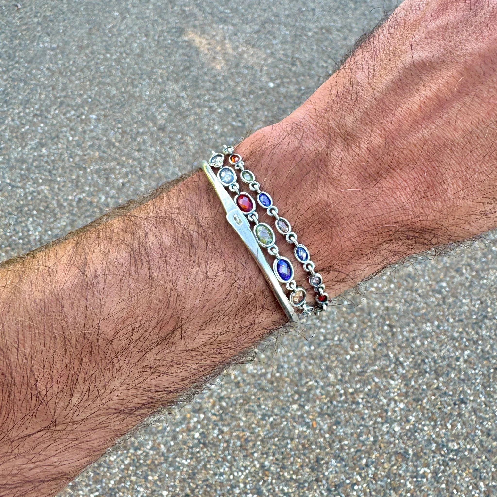 Maxi Sterling Silver Multi Cabochon Gemstones Chain Bracelet - Image 3