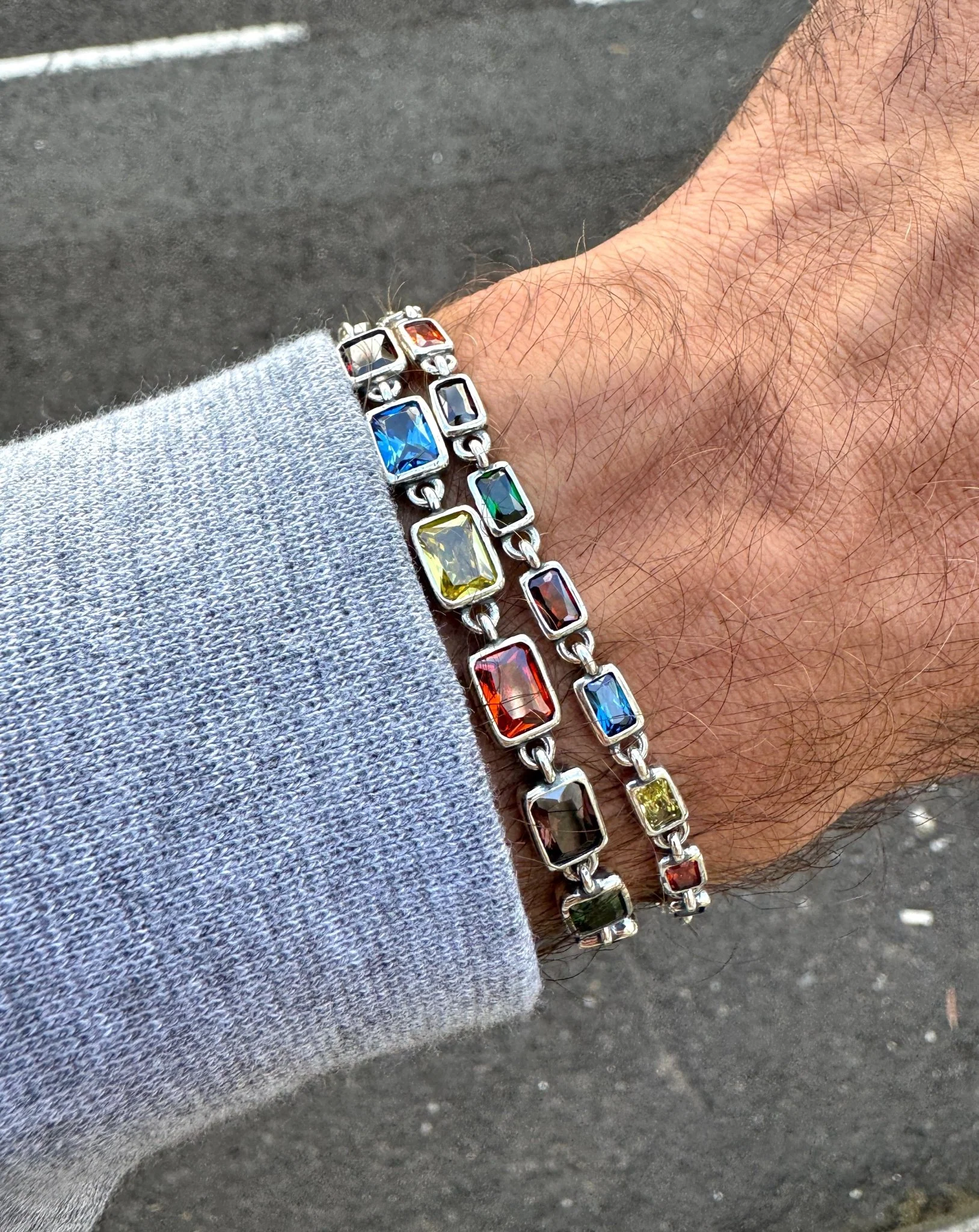 Maxi Sterling Silver Multi Gemstones Chain Bracelet - Image 4