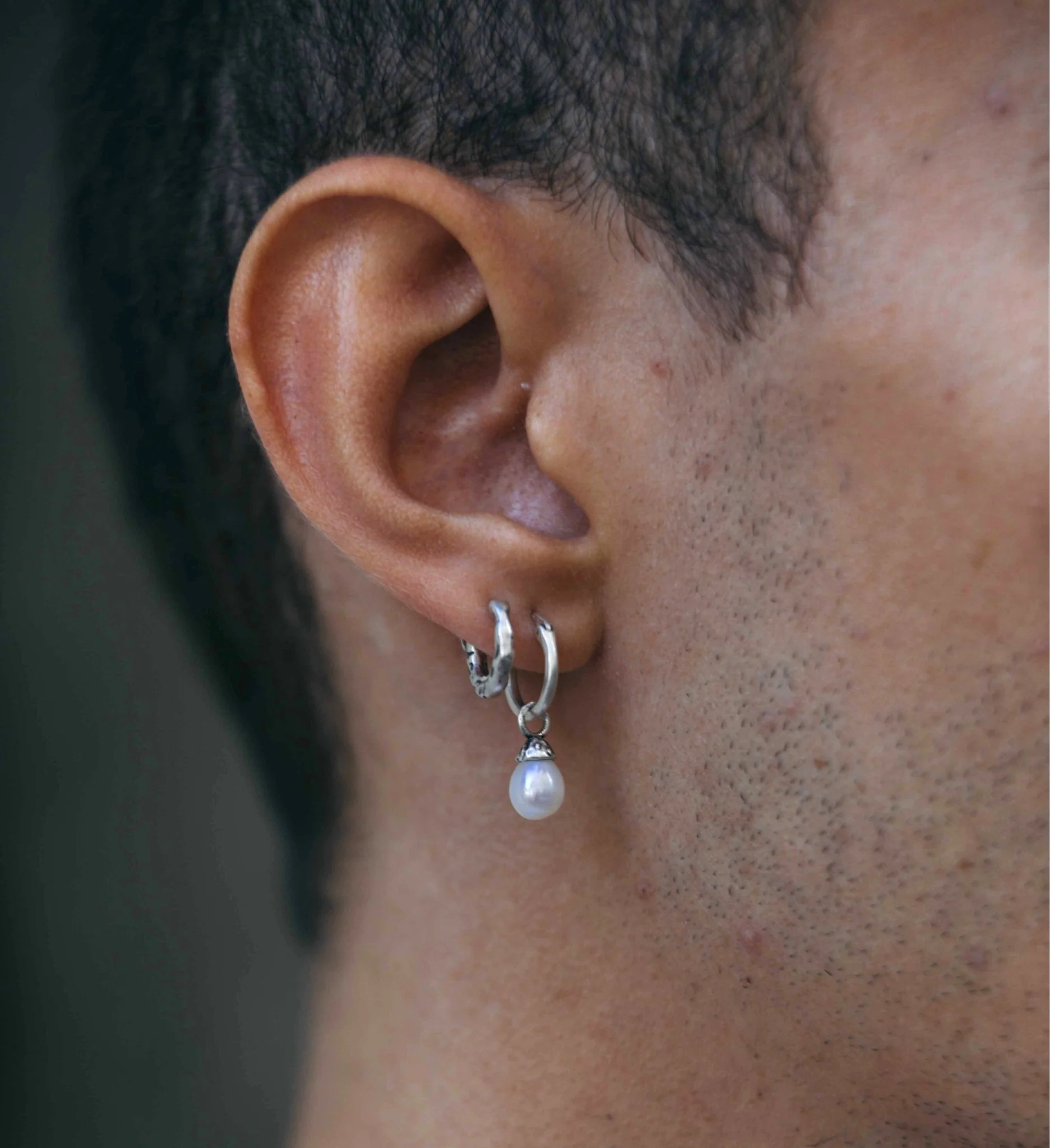 Mini Hammered Sterling Silver Hoop Earring - Image 3