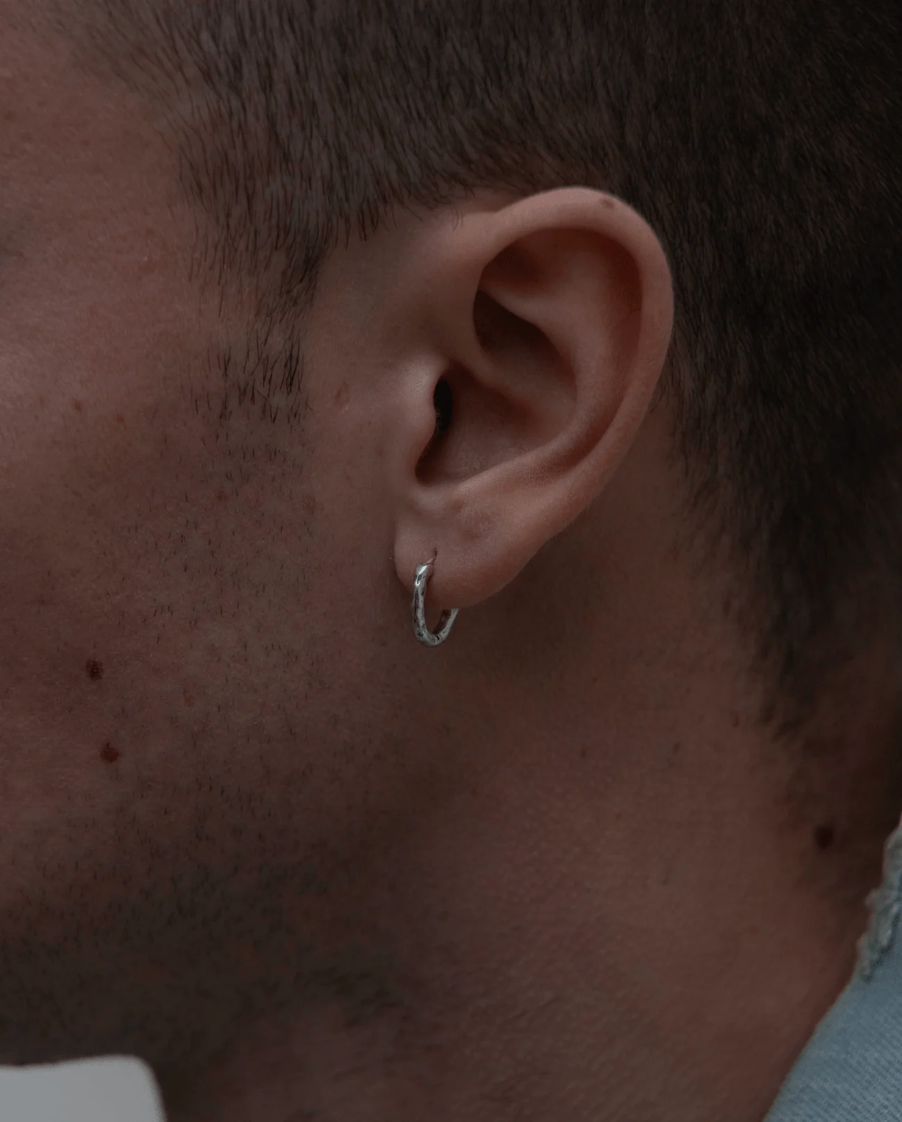 Mini Hammered Sterling Silver Hoop Earring - Image 4