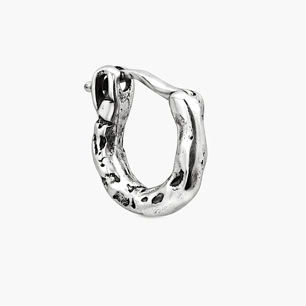 Mini Hammered Sterling Silver Hoop Earring - Image 5