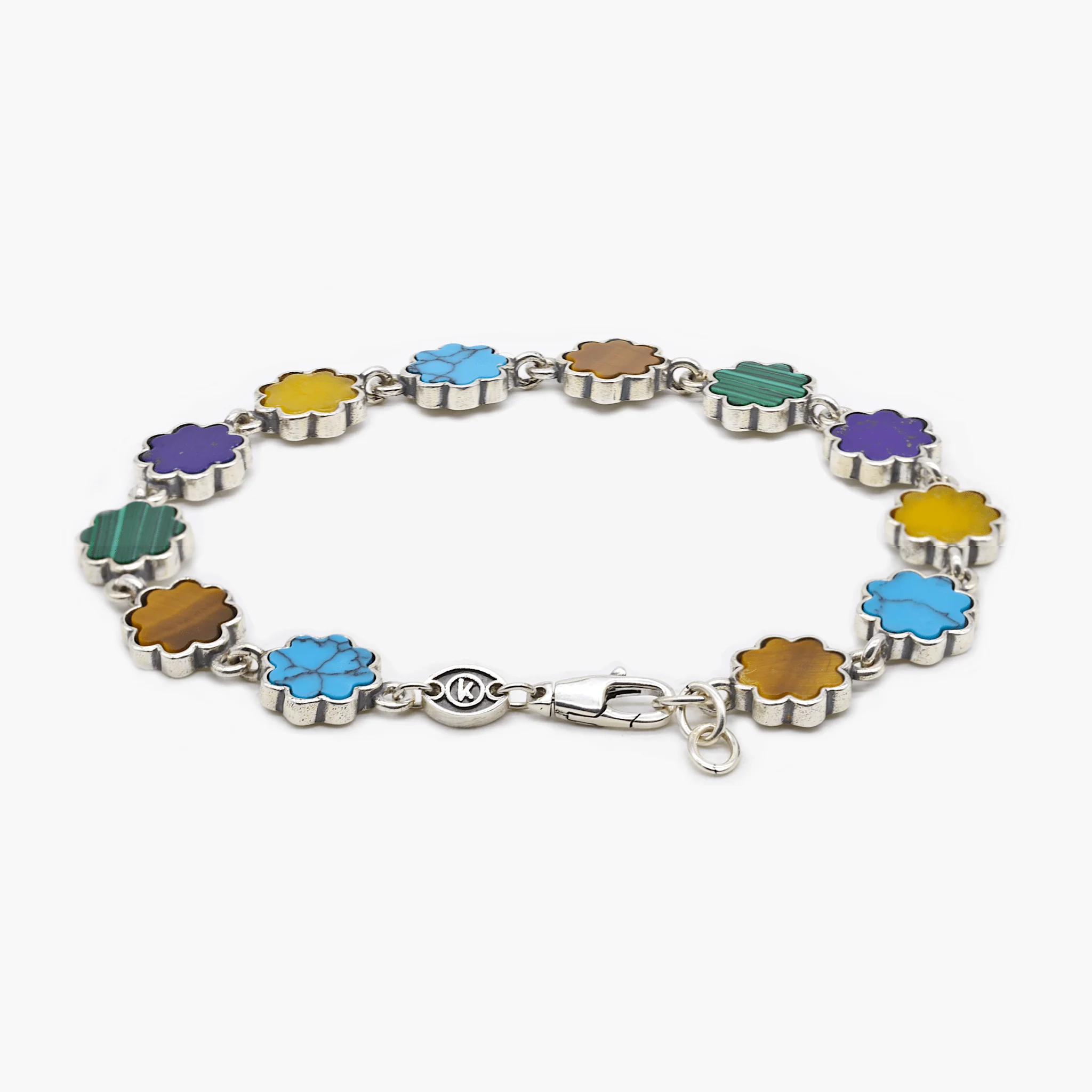 Multi Daisies Sterling Silver Chain Bracelet With Assorted Natural Stones - Image 2