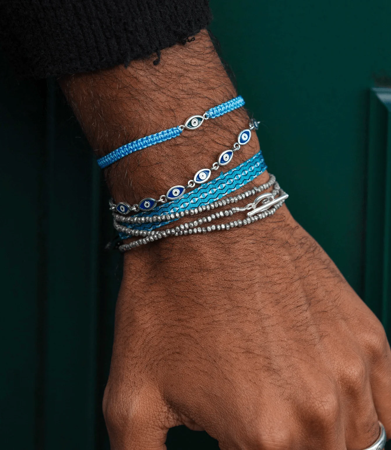 Multi Enamelled Evil Eye Sterling Silver Bracelet - Image 3